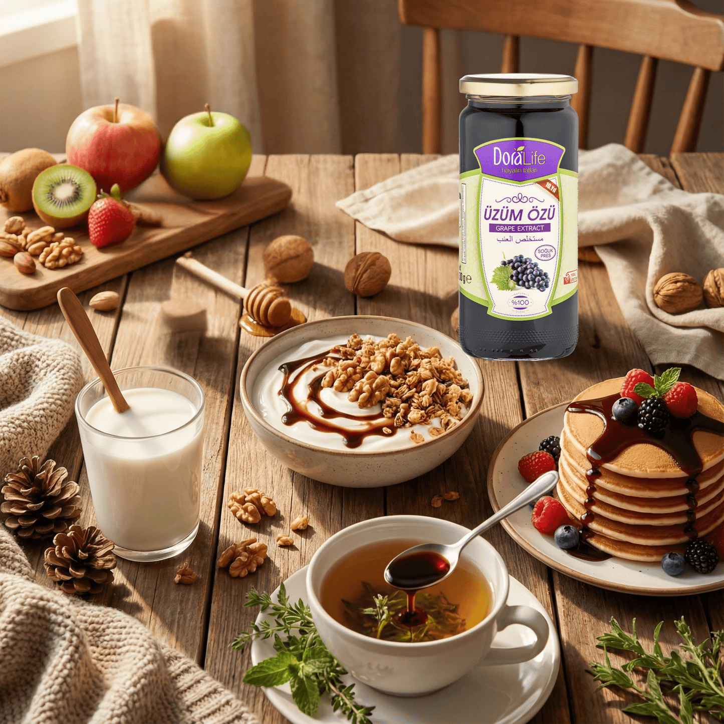 Doralife 2 × 640g,100% Reines Traubenextrakt-Üzüm Pekmez, Sirup 640g – 100% Naturrein, Kaltgepresst, Zuckerfrei, Ohne Zusatzstoffe, Traditionell Hergestellt,grape extract (2er Traubenextrakt)