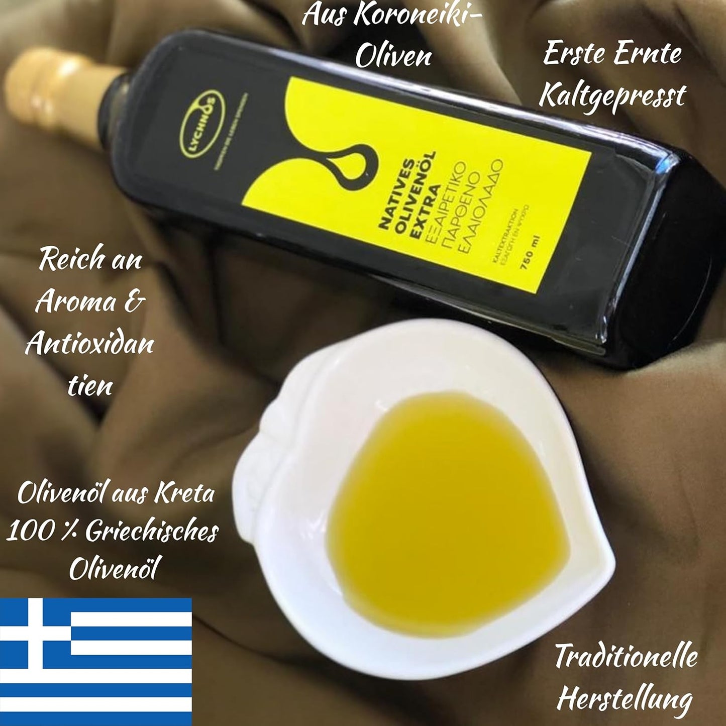750 ML Premium Griechisches Natives Olivenöl Extra aus Kreta – Zertifiziert & Laborgeprüft –Traditionell & kaltgepresst direkt nach der Ernte, 100 % Natürlich – Sichere Verpackung (750 Milliliter)