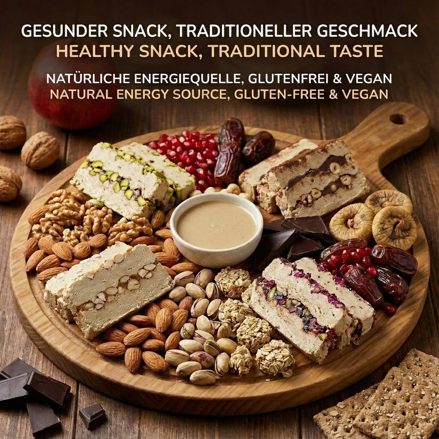 Türkiye'den lezzetli helva 227g – Şekersiz tahin helvası, hurma özütlü – %60 susam ezmesi – Glutensiz – Glikoz şurubu, palm yağı ve yapay tatlandırıcı içermez – Helva (Klasik)