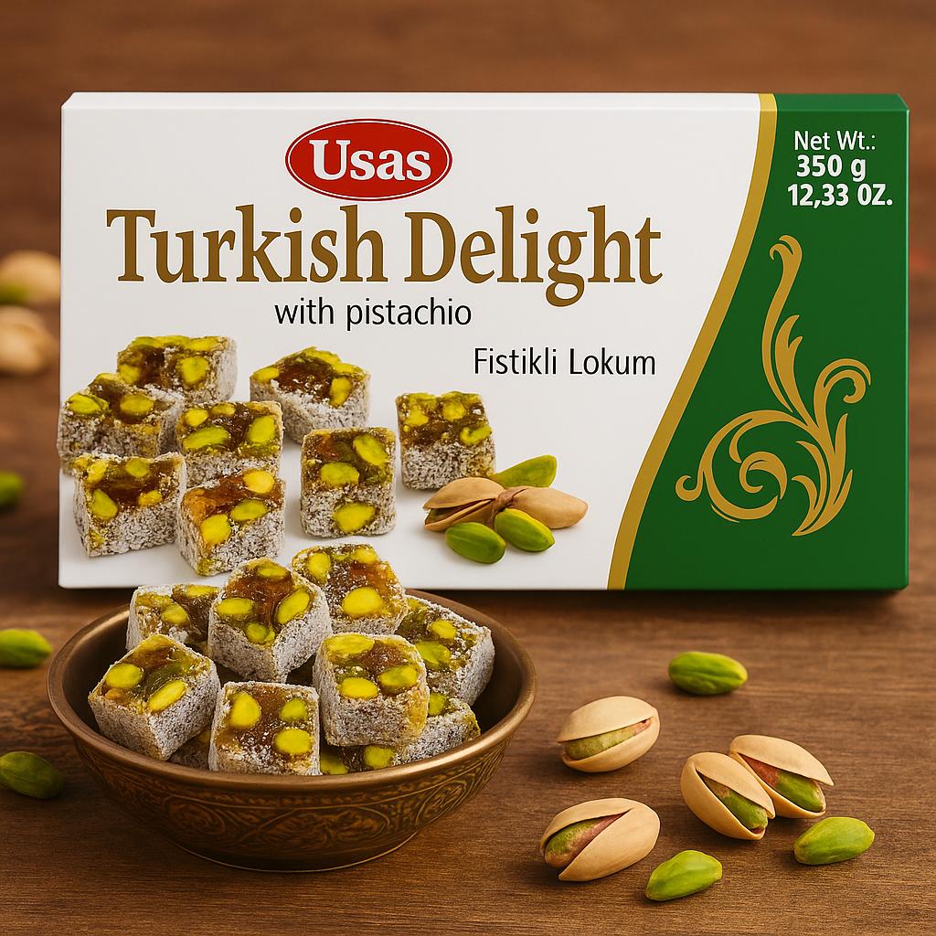 Üstün Kalitede Türk Lokumu, Antep Fıstıklı Lokum – 350g – Palm Yağı ve Glikoz Şurubu İçermez – Türk Tatlıları, Türkiye'den Geleneksel Tatlı (1 adet, Antep Fıstıklı Lokum)