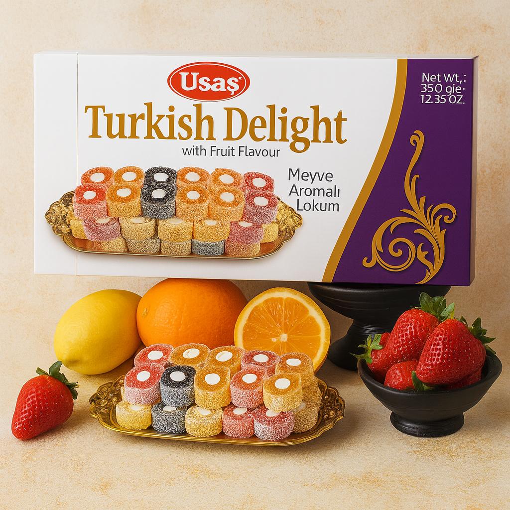 Premium Quality Turkish Delight, Fruit Mix Lokum – 350g – Without Palm Oil & Glucose Syrup – Turkish Sweets, Traditional Sweet from Turkey (1 piece, Fruit Mix Delight)