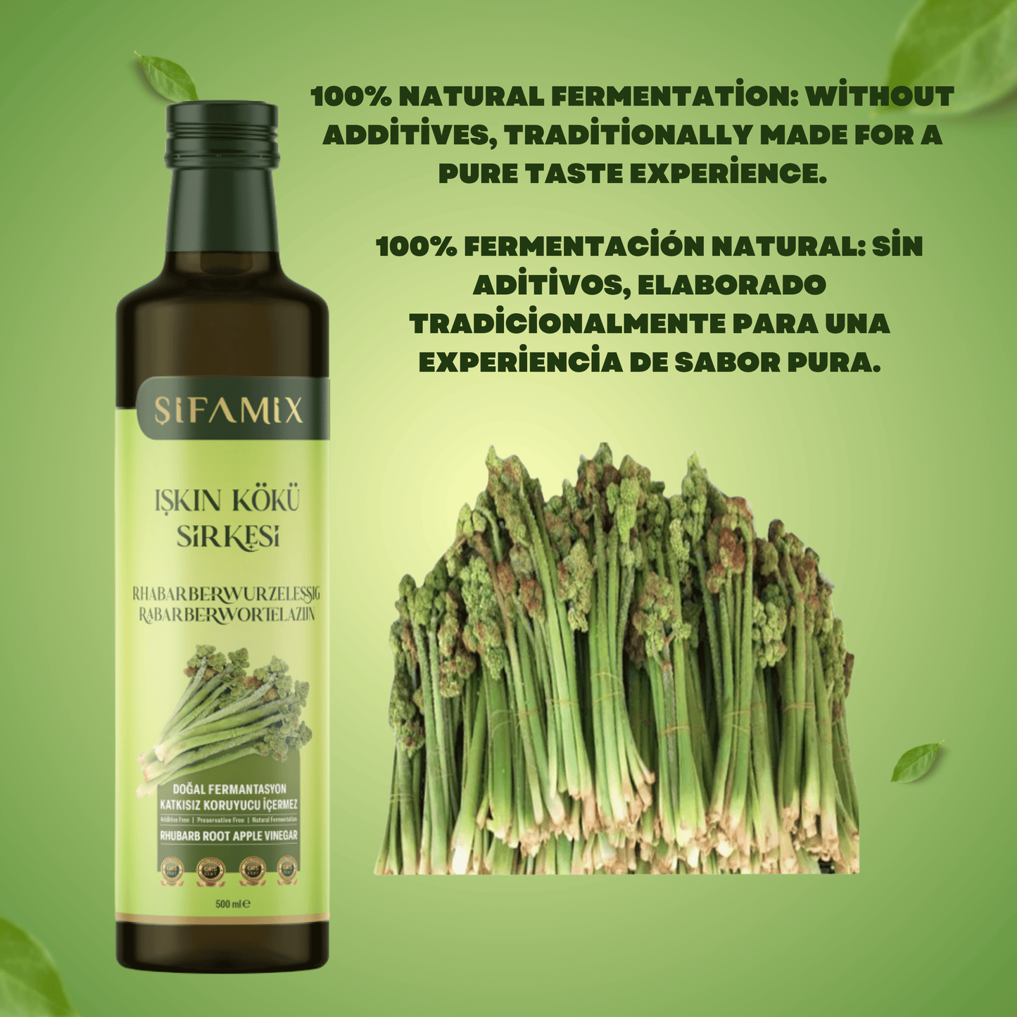 Premium Qualität Rhabarberwurzelessig 500ml – 100% echter Essig – Rheum Ribes - Işgın Kökü Sirke, ohne jegliche Zusätze – natürliche Fermentation (500 Ml, Rhabarberwurzelessig)