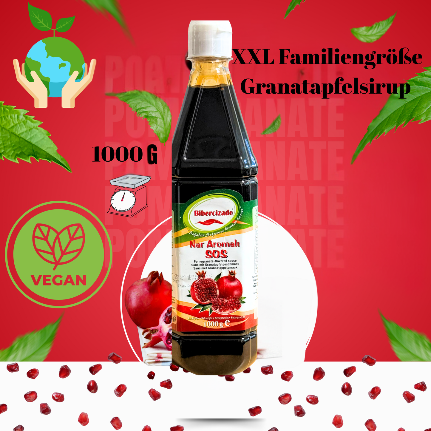 XXL Aile Boyu Nar Şurubu 1000g – Nar Sosu, Vegan | Geleneksel Yöntemlerle Üretilmiş – Salatalar, Marinatlar, İçecekler, Tatlılar ve Soslar İçin Mükemmel - Nar Eksisi (1000g Nar Sosu) 