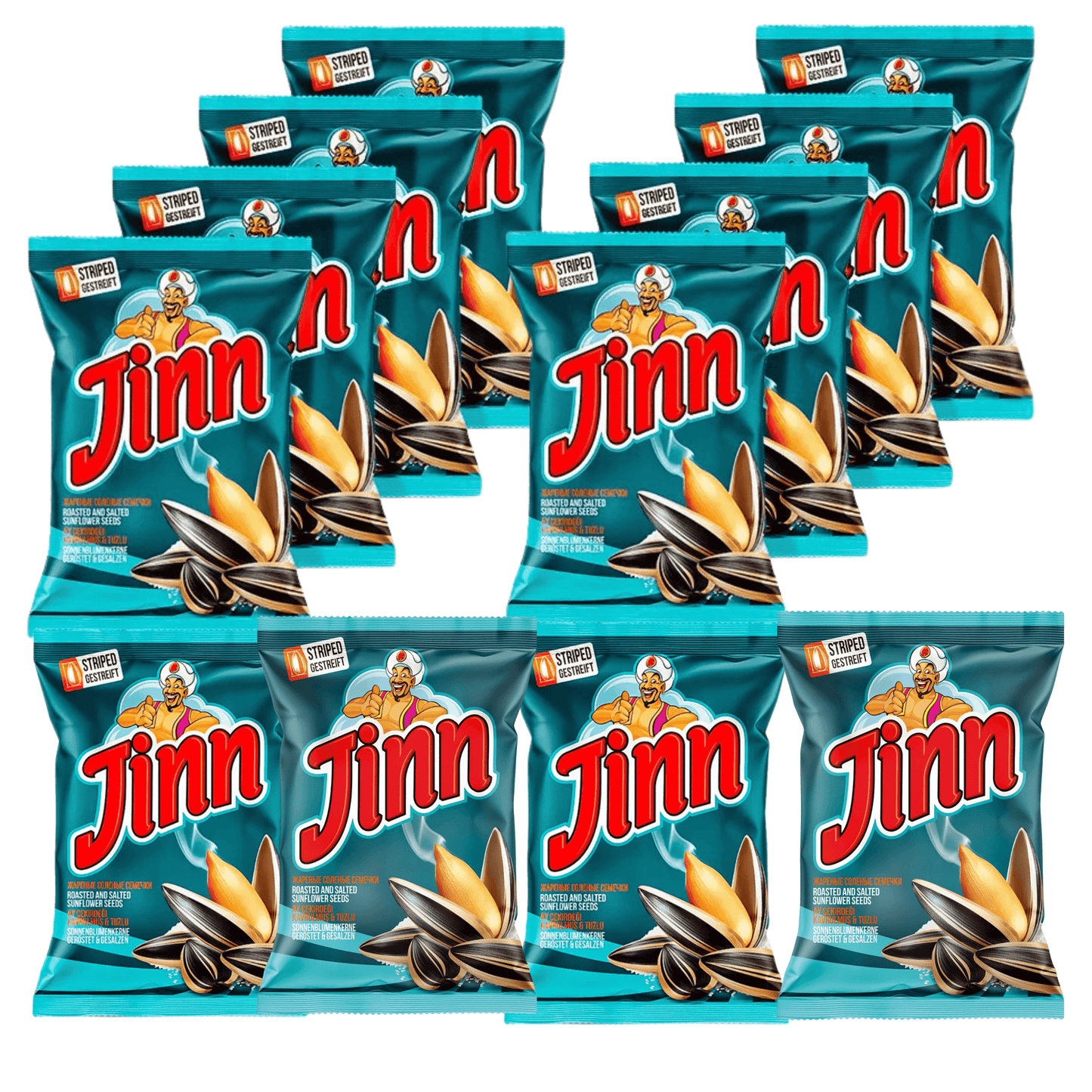 12 x 250g Jinn Geröstete Sonnenblumenkerne mit Schale, leicht gesalzen,1 Karton | Perfekt für Snacks und Pausen | Ohne Zusatzstoffe, Natürlich | 100% Frisch und Knusprig