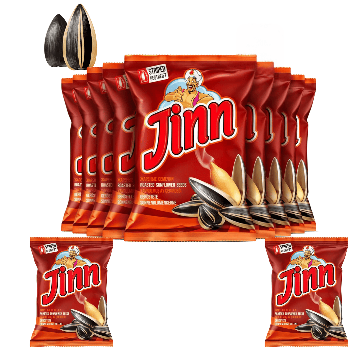 12 x 250g Jinn Geröstete Sonnenblumenkerne mit Schale, ungesalzen - 1 Karton | Perfekt für Snacks und Pausen | Ohne Zusatzstoffe, Natürlich | 100% Frisch und Knusprig (12 Stück, Ungesalzen)