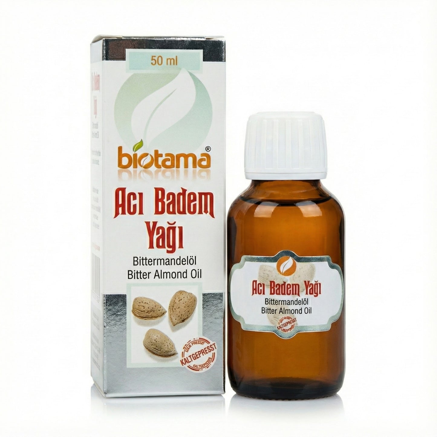 Premium bitter almond oil 50 ml, 100% pure, additive-free, cold-pressed, in a glass bottle, 99% genuine bitter almond oil suitable for massage, skincare, and food use. 