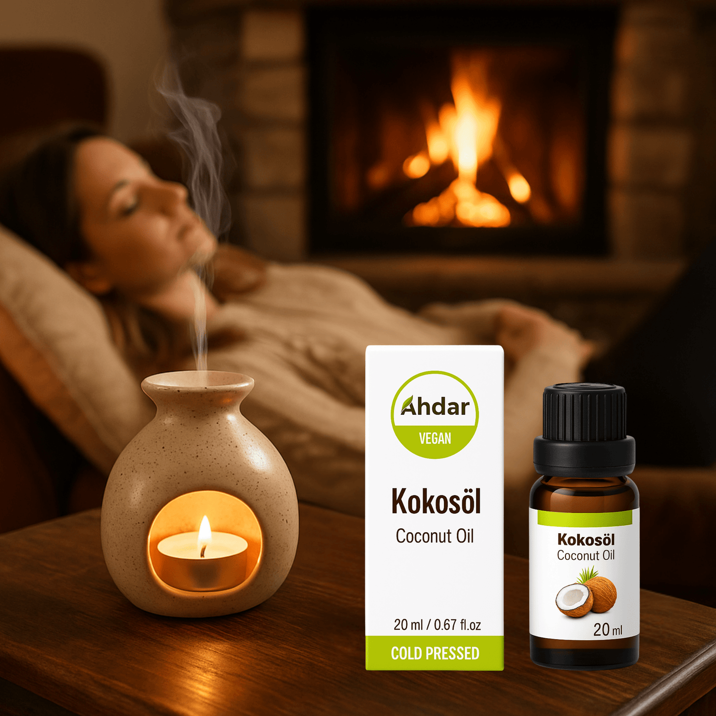 Premium coconut oil 20 ml, 100% pure, additive-free &amp; cold-pressed in a light-protected glass bottle, 98% genuine coconut oil suitable for massage, care &amp; food use. 