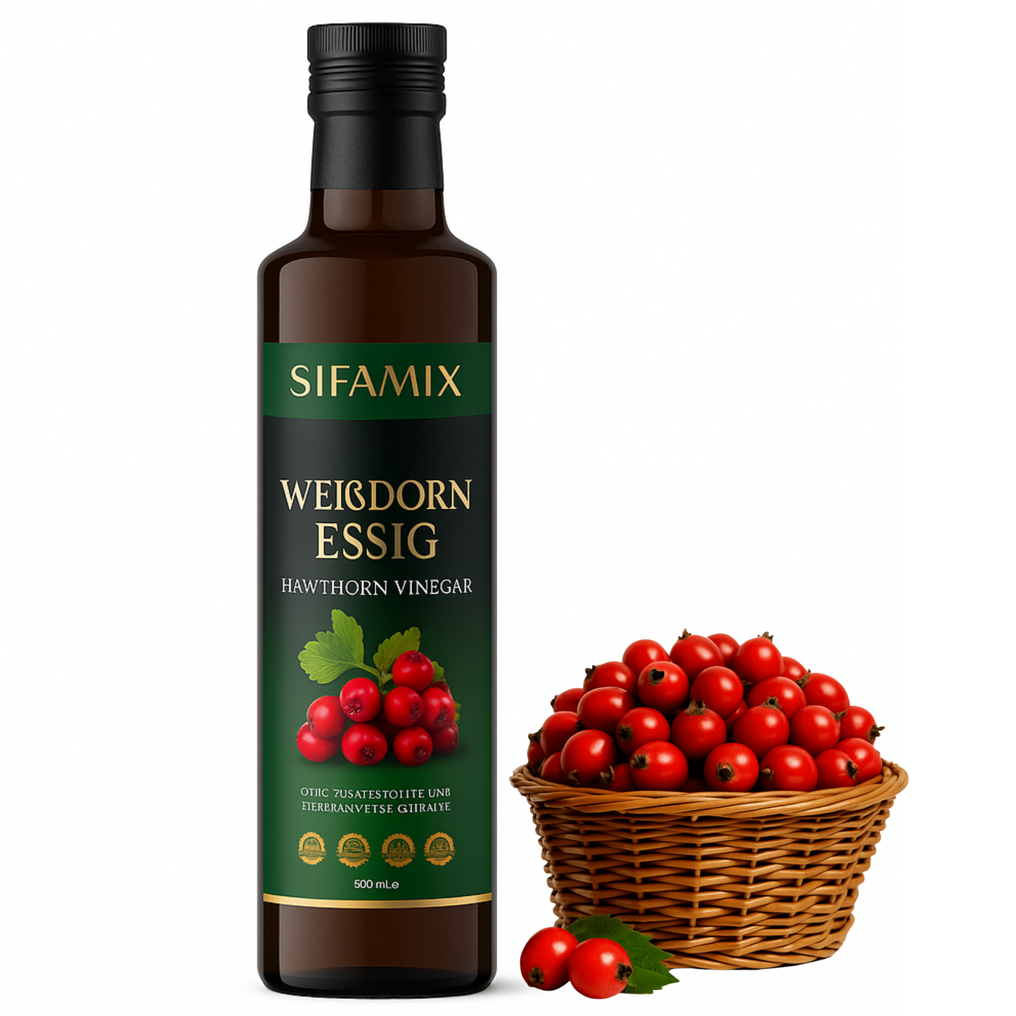 Premium Qualität Weißdornessig 500ml – 100% echter Essig, Mit 20% echten Weißdornfrüchten – kombiniert mit 100% naturreinem Essig – ohne Zusätze – natürliche Fermentation (500 Ml, Weißdornessig)