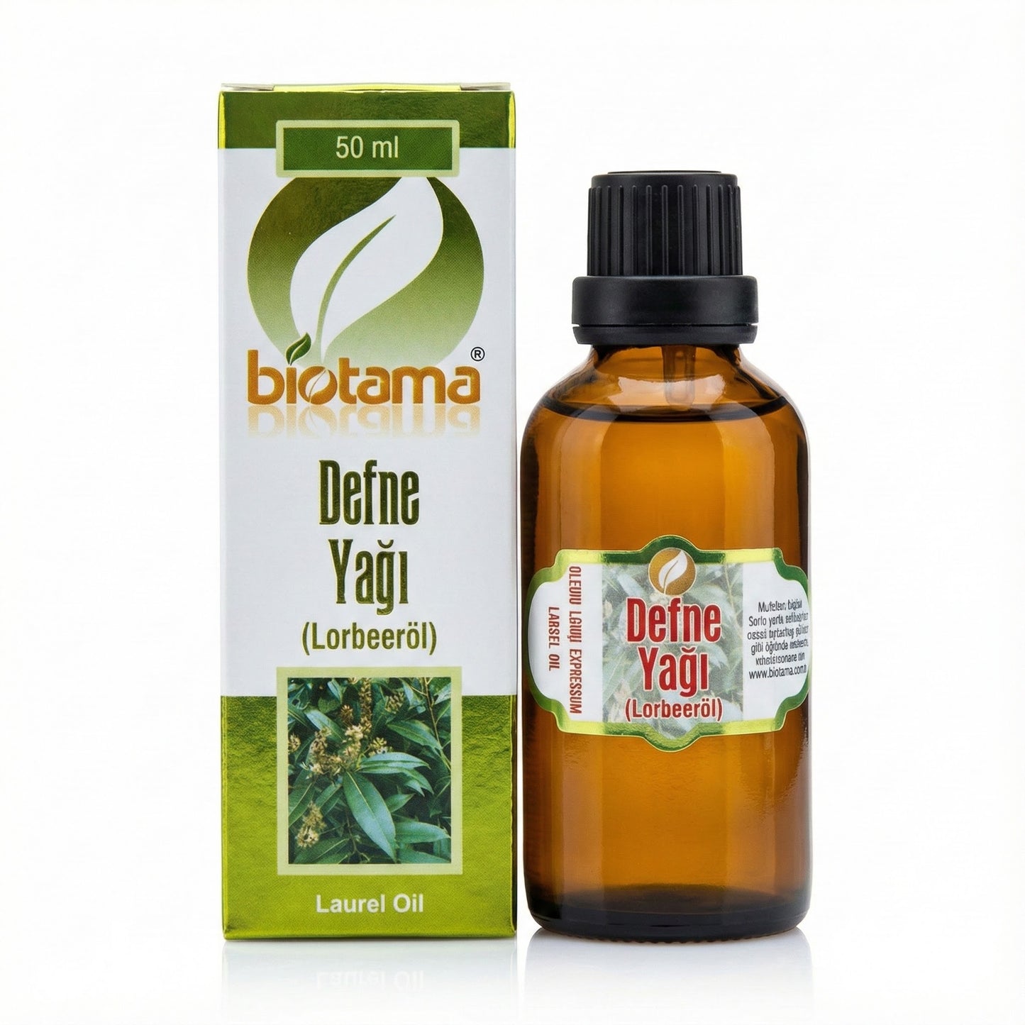 Defne Yağı 50 ml, %100 saf, katkı maddesi içermeyen ve soğuk preslenmiş, ışıktan korunaklı cam şişede, %99 gerçek defne yağı; masaj, bakım ve gıda kullanımına uygundur. 