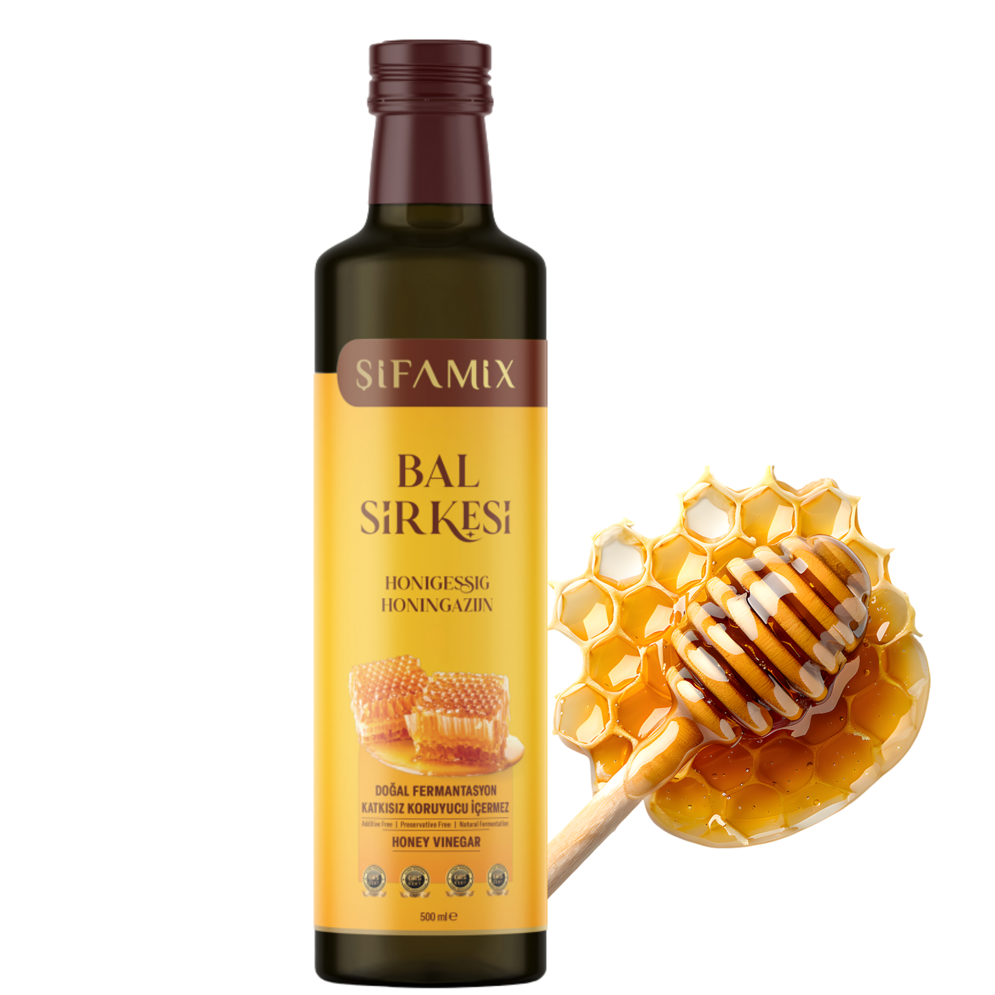 Premium Qualität Honigessig 500ml – 100% echter Essig aus Honig mit Zimt – ohne jegliche Zusätze – natürliche Fermentation (500 Ml, Honigessig)