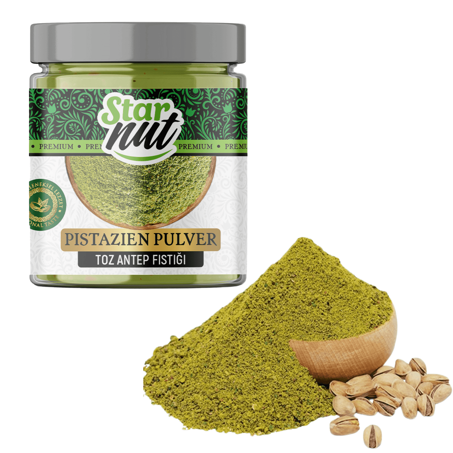 75g Antep Pistachio Powder in a resealable glass jar – Finely ground from Gaziantep, Türkiye – Intensely Aromatic – Premium &amp; Natural – No Additives 