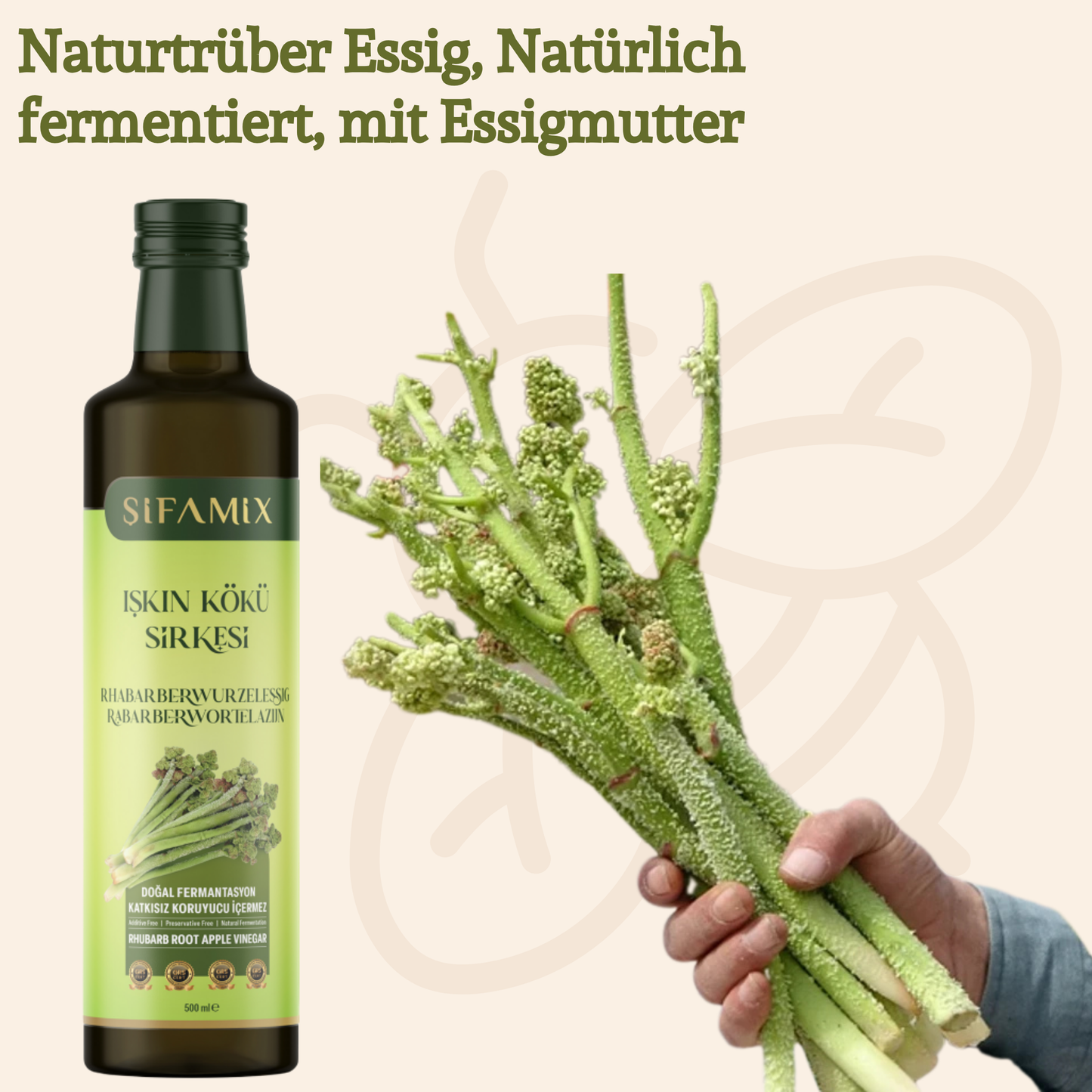 Premium Qualität Rhabarberwurzelessig 500ml – 100% echter Essig – Rheum Ribes - Işgın Kökü Sirke, ohne jegliche Zusätze – natürliche Fermentation (500 Ml, Rhabarberwurzelessig)