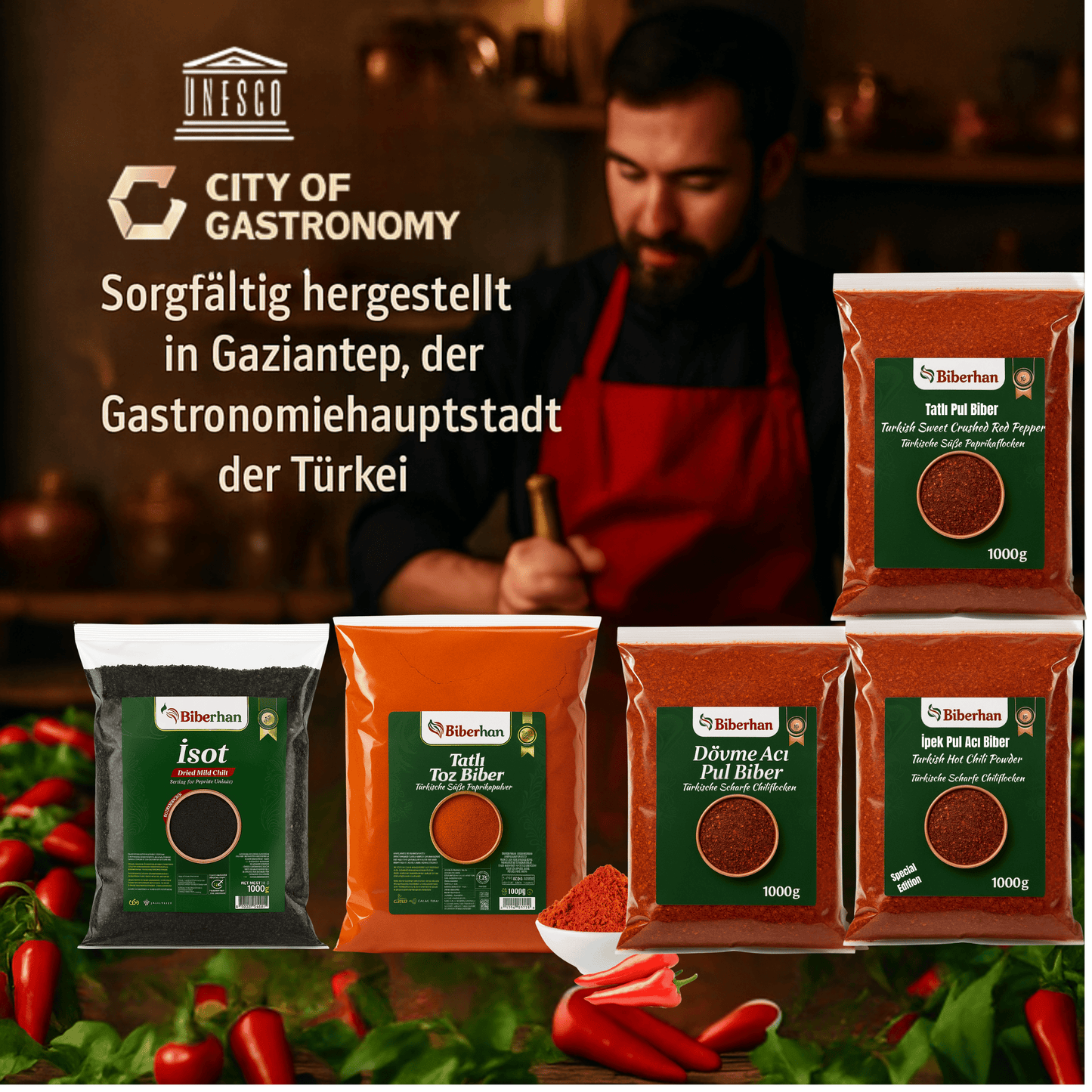 1000g Premium Hot Urfa Pepper - Isot/Turkish Black Chili - Urfa Pepper, specially produced in the UNESCO culinary city of Gaziantep, 100% Natural, No Additives 