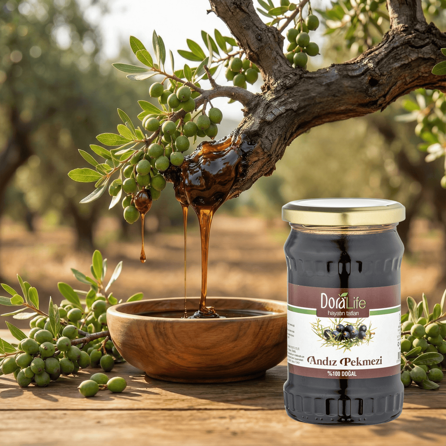 Doralife, 2 × 380 g 100% Reines Wacholderbeeren Extrakt-Andiz Pekmez, Sirup 380g – 100% Naturrein, Kaltgepresst, Zuckerfrei, Ohne Zusatzstoffe, Traditionell Hergestellt (2er Wacholderextrakt)