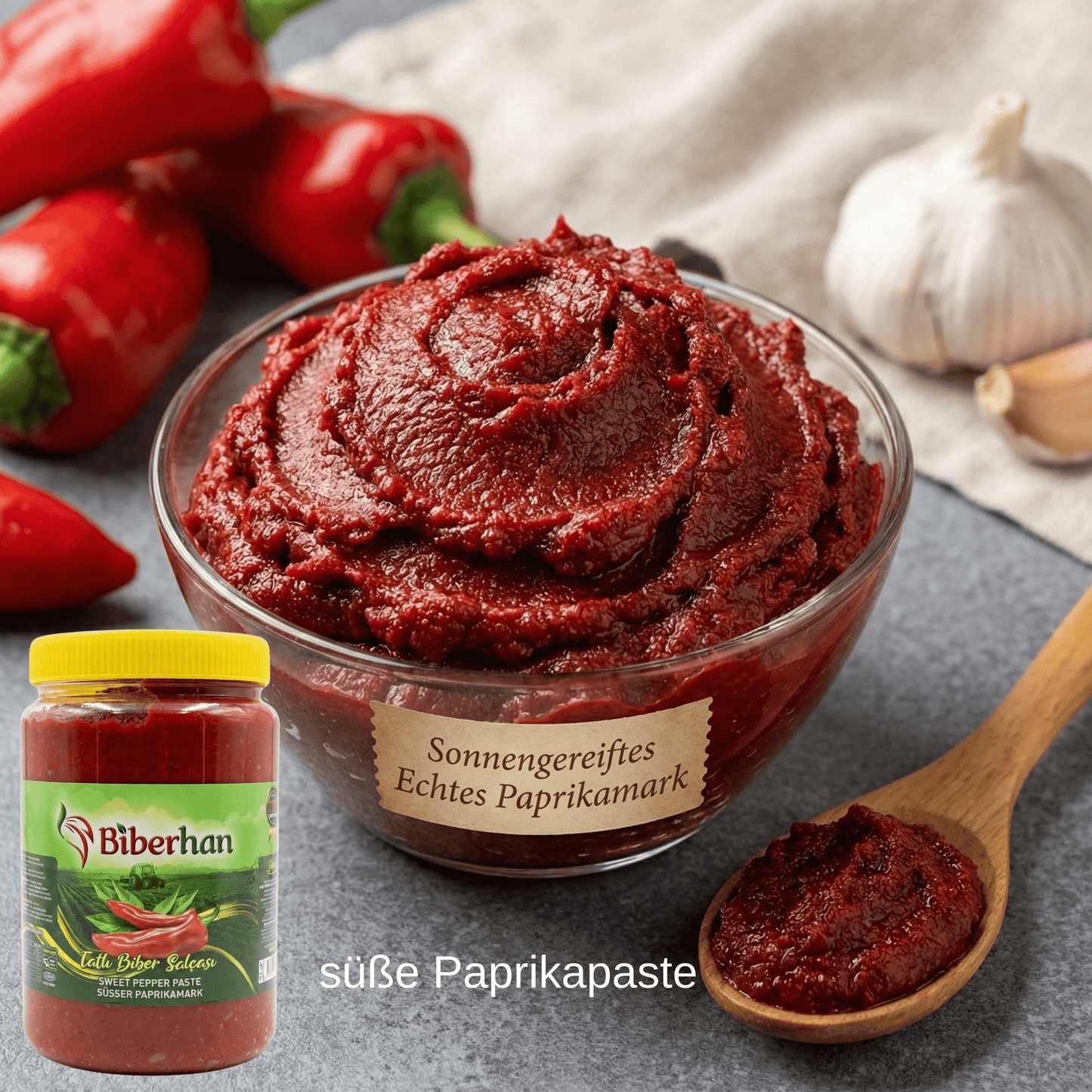1000g Premium Sweet Paprika Paste – Intense Paprika Paste, Sun-Ripened &amp; 100% Natural, Mild, No Additives – Tatli biber salcasi, from the UNESCO Gastronomic City of Gaziantep, Red Pepper Paste 