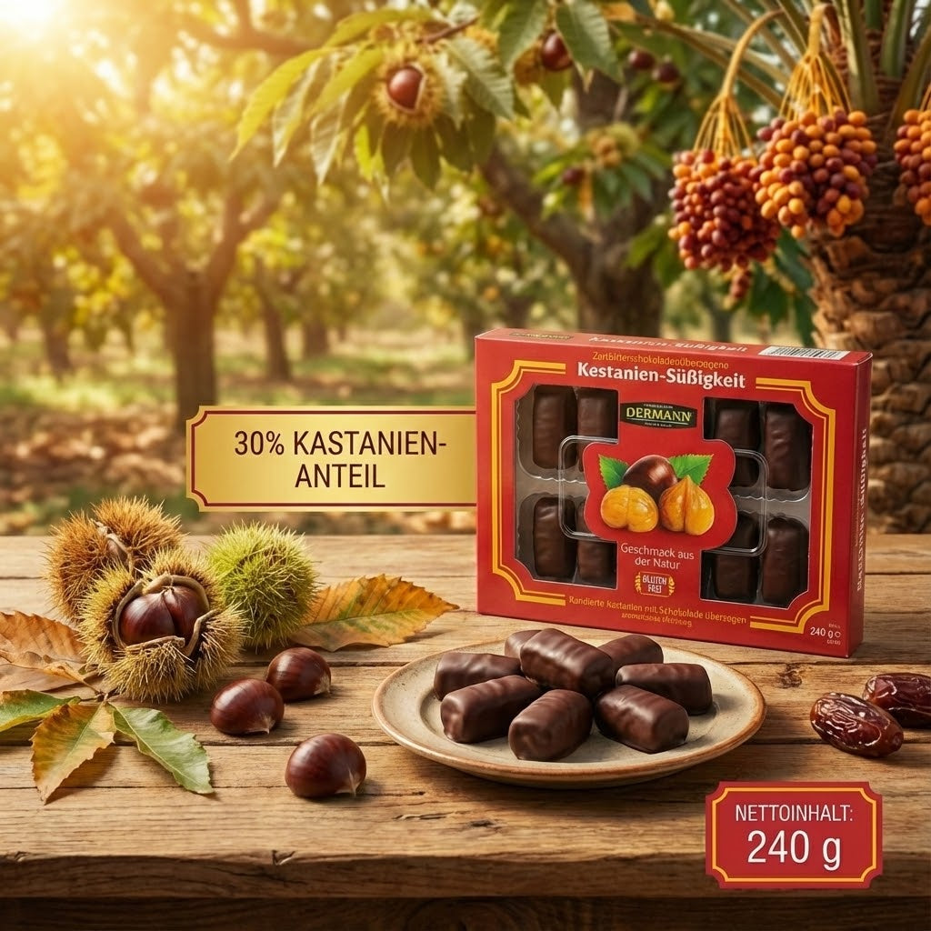 240 gr Türk Kestane Şekeri (kestane aromalı şeker), bitter şekerleme ile kaplanmış – %30 kestane içeriği – Tek tek paketlenmiş – Tekrar kapatılabilir ambalaj – Oryantal tatlılar 