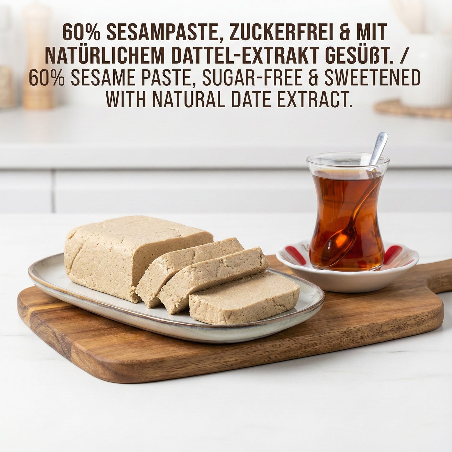 Türkiye'den lezzetli helva 227g – Şekersiz tahin helvası, hurma özütlü – %60 susam ezmesi – Glutensiz – Glikoz şurubu, palm yağı ve yapay tatlandırıcı içermez – Helva (Klasik) 