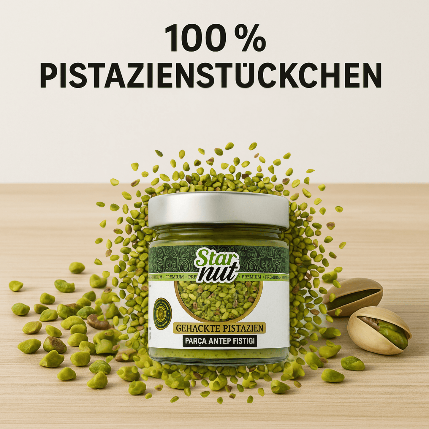 75 gr doğranmış Antep fıstığı, tekrar kapatılabilir cam kavanozda – Gaziantep, Türkiye – Aromatik, Doğal, Premium Kalite – Katkı Maddesi Yok