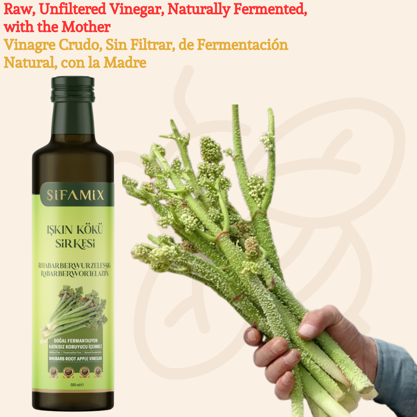 Premium Qualität Rhabarberwurzelessig 500ml – 100% echter Essig – Rheum Ribes - Işgın Kökü Sirke, ohne jegliche Zusätze – natürliche Fermentation (500 Ml, Rhabarberwurzelessig)