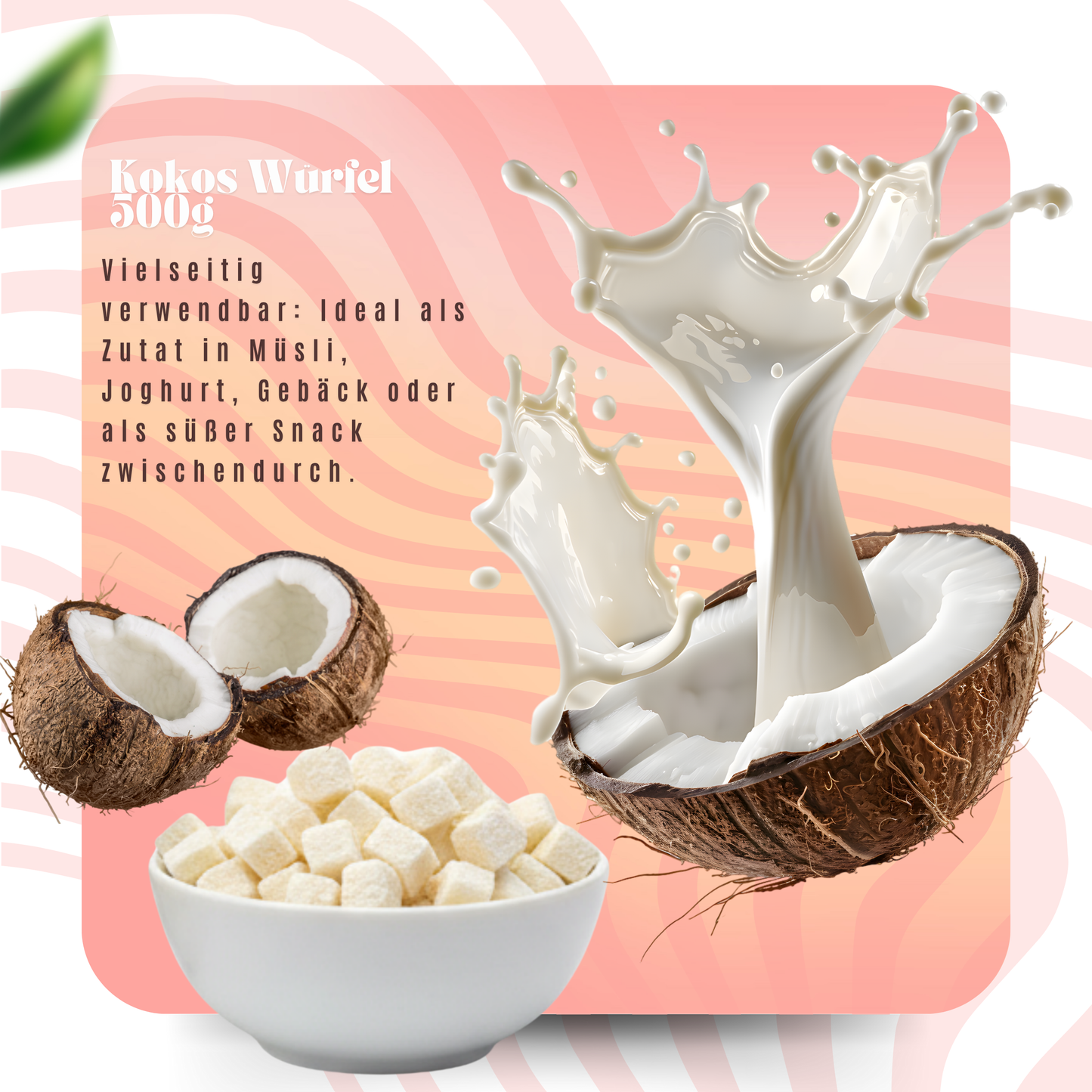 500 g Hindistan Cevizi Küpleri | 10 mm x 10 mm | Yumuşak Hindistan Cevizi Atıştırmalığı | Sulu, meyvemsi ve aromatik | Müsli, fırıncılık ürünleri, atıştırmalıklar ve tatlılar için ideal Hindistan cevizi küpleri