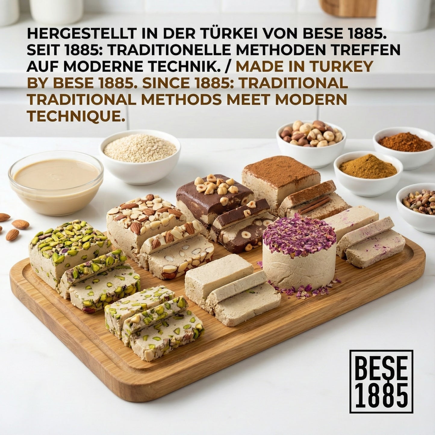 Delicious halva from Turkey 227g – Sugar-free tahini halva with date extract – 60% sesame paste – Gluten-free – No glucose syrup, palm oil &amp; artificial sweeteners – Halwa (pistachio) 