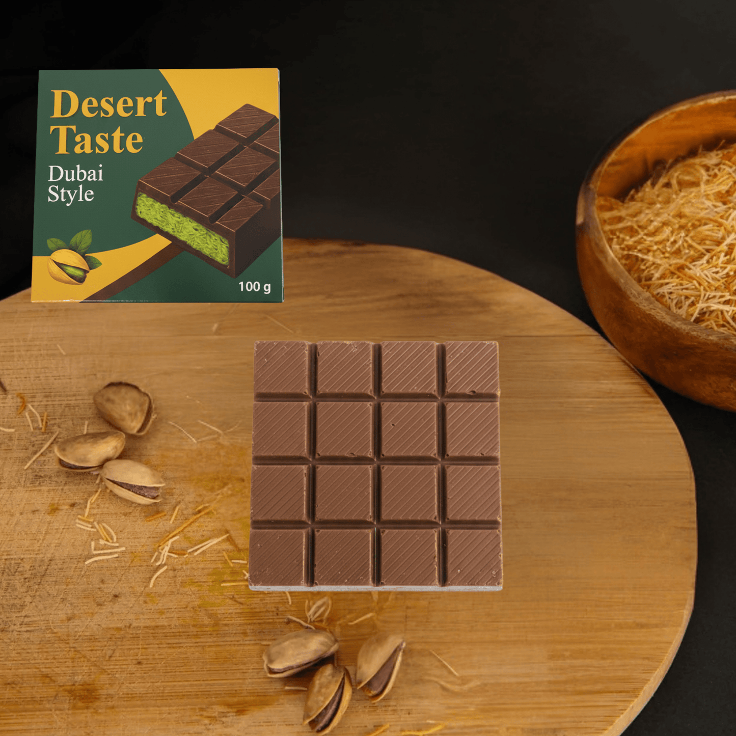 Dubai Style Chocolate with Pistachios &amp; Kunafeh, Pistachio Cream &amp; Crispy Kadayif, Made in Turkey with attention to detail, Exclusive gift idea (Dubai Style Chocolate L) 