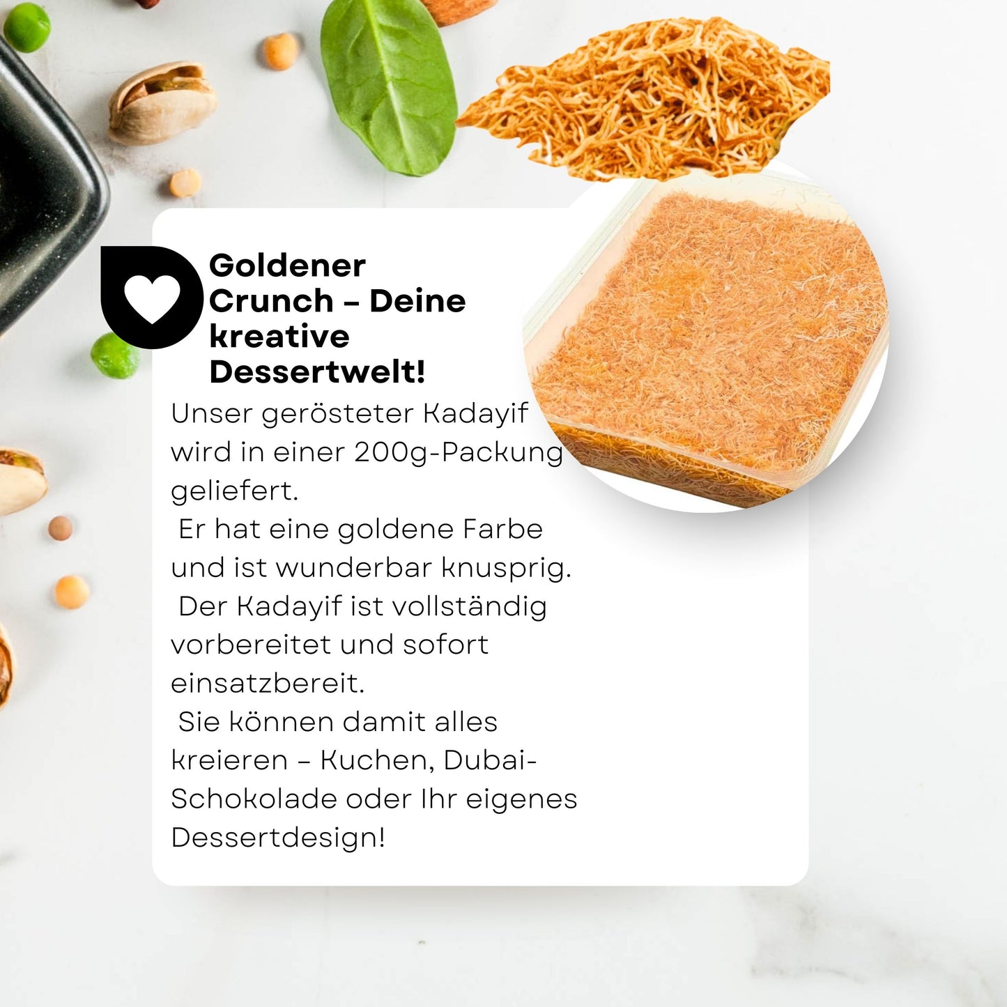 Kadayif 200 g – perfekt für Desserts, Süßspeisen und hausgemachte Dubai-Schokolade, Kadayif