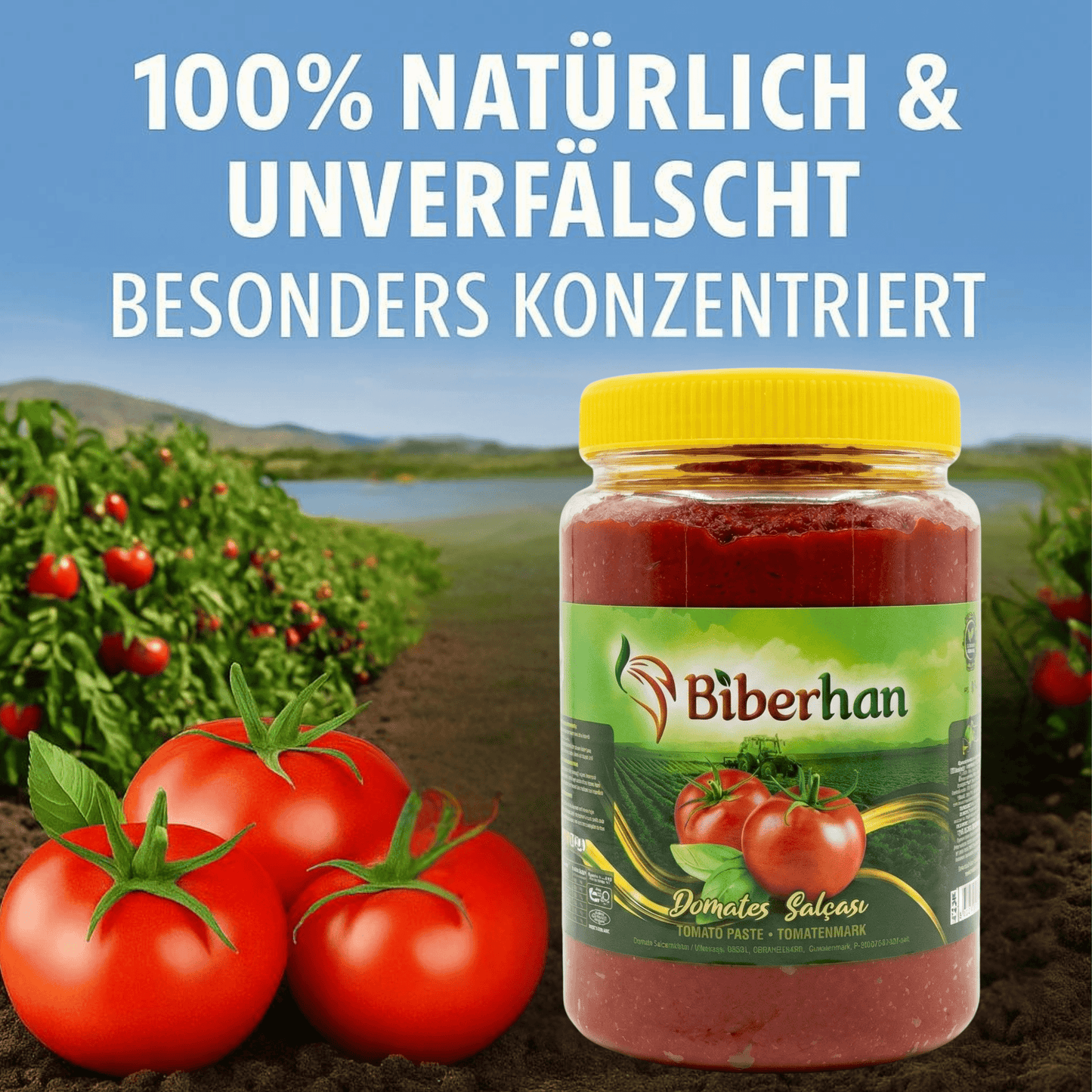 1000g Biberhan Premium Tomato Paste – Sun-Ripened &amp; Natural – Produced in Gaziantep, UNESCO City of Gastronomy – Intense Flavor &amp; Rich Consistency (1000g, Tomato Paste) 