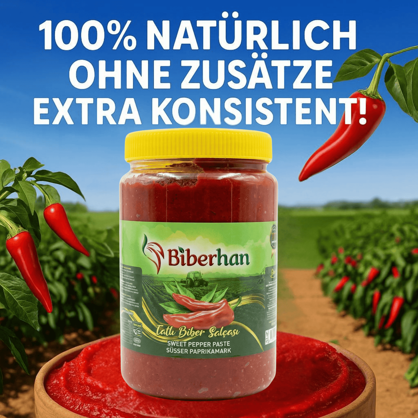 1000g Premium Sweet Paprika Paste – Intense Paprika Paste, Sun-Ripened &amp; 100% Natural, Mild, No Additives – Tatli biber salcasi, from the UNESCO Gastronomic City of Gaziantep, Red Pepper Paste 