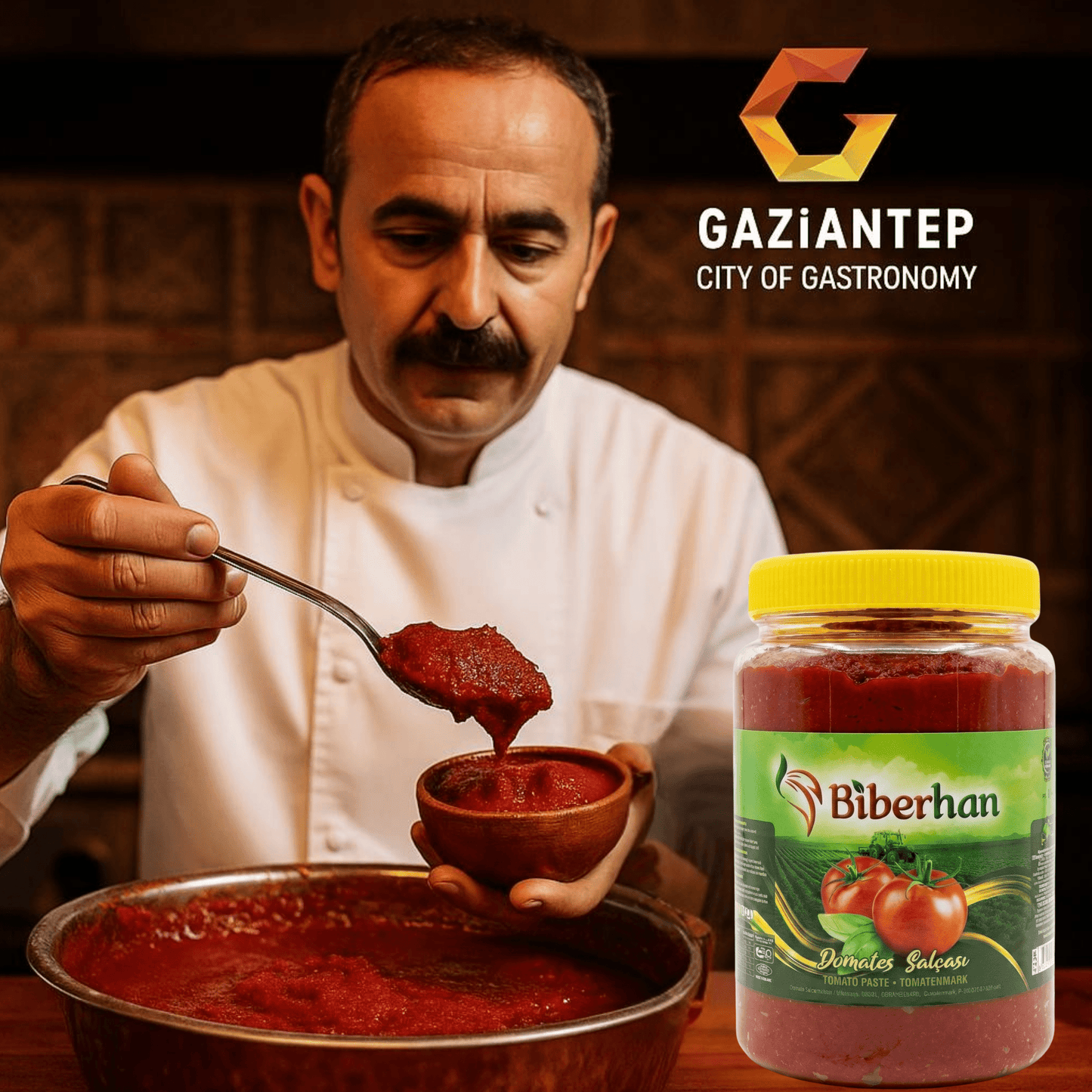 1000g Biberhan Premium Tomato Paste – Sun-Ripened &amp; Natural – Produced in Gaziantep, UNESCO City of Gastronomy – Intense Flavor &amp; Rich Consistency (1000g, Tomato Paste) 