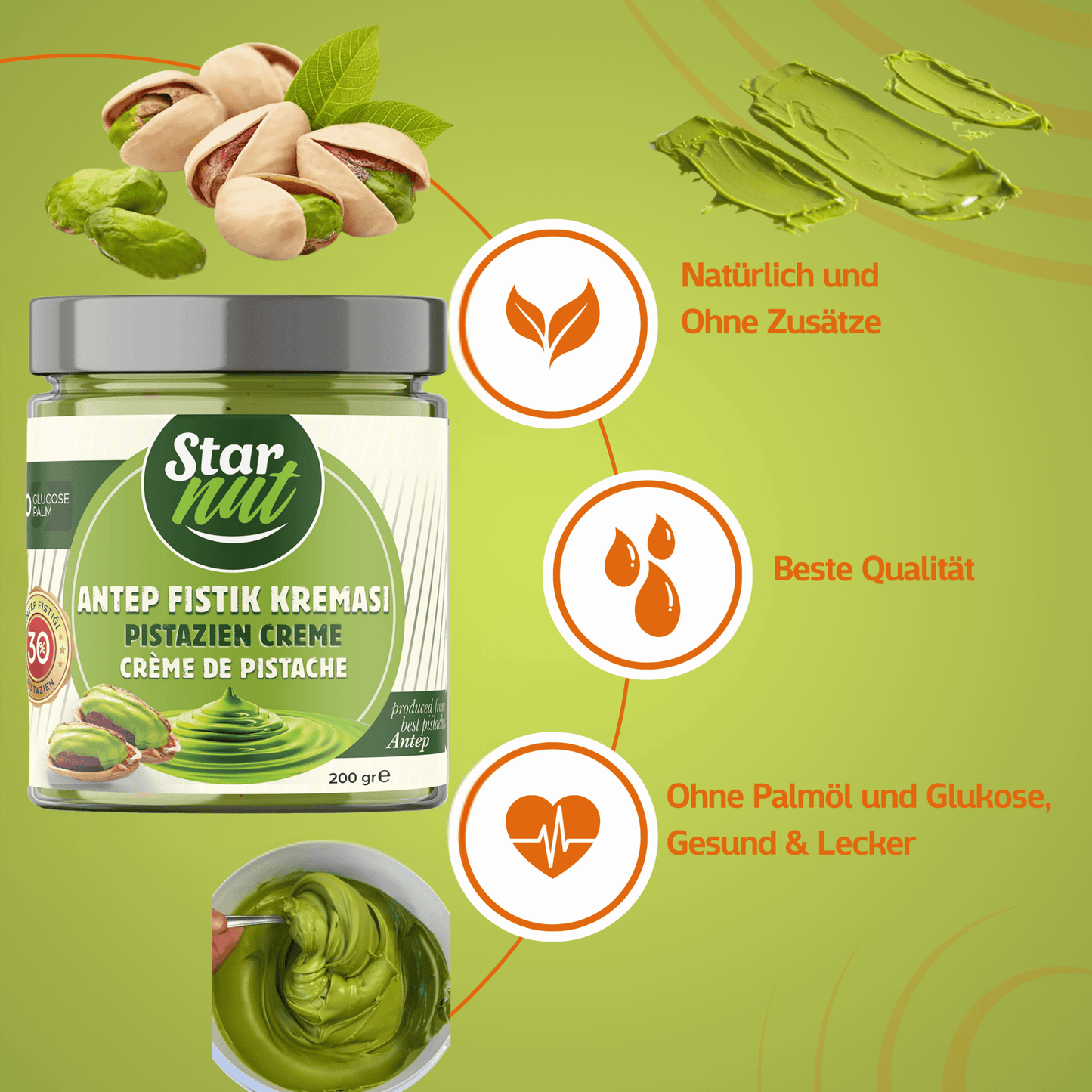 Natural pistachio cream made from premium pistachios | 200 g | For viral Dubai chocolate and all dishes | Pistachio paste | Pistachio butter | Palm oil and glucose free, contains 30% pistachios