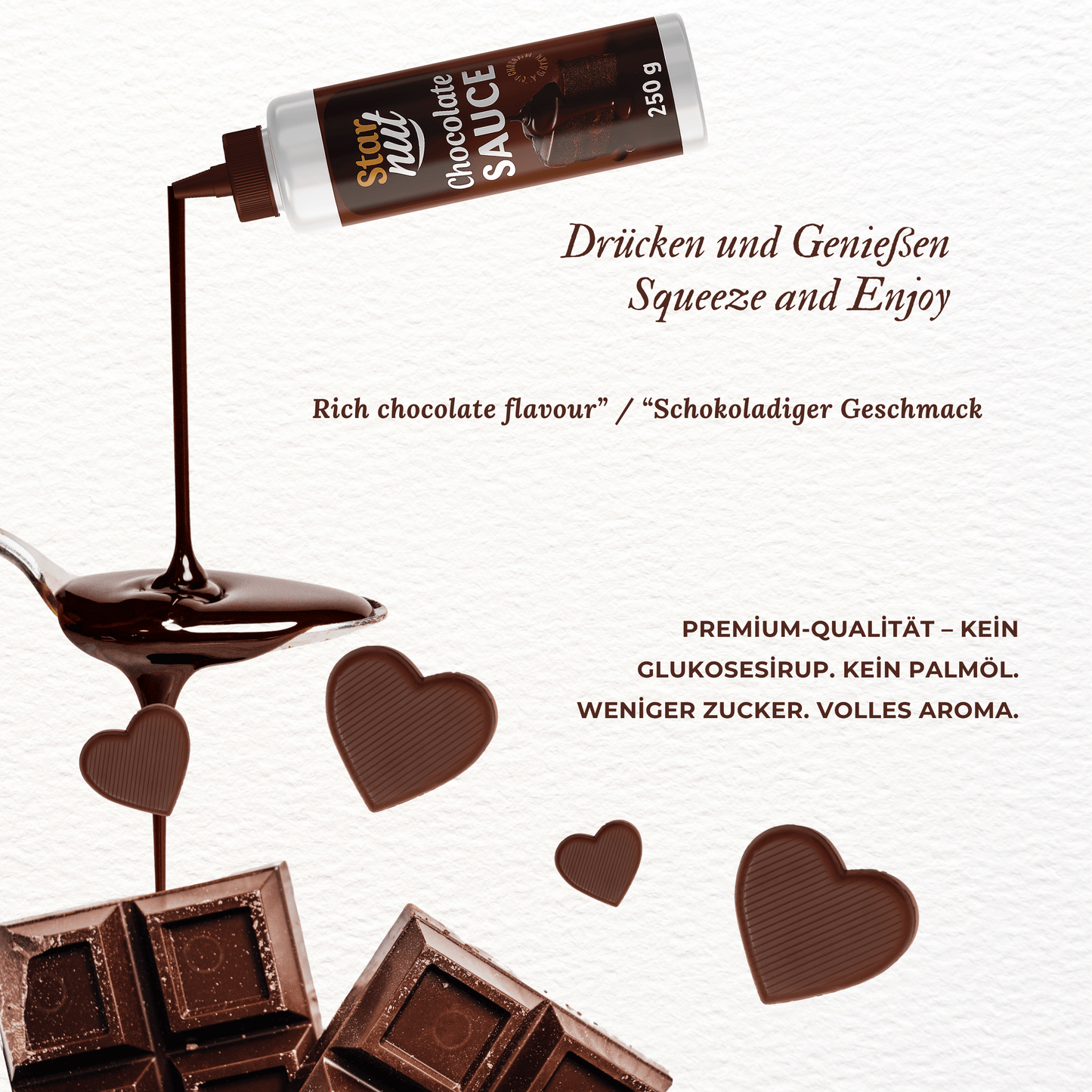 Dessert Sauce Schokolade, Topping 250 g – Premium Qualität – Perfekt als Topping für Eis, Kuchen, Waffeln, Pancakes, Crêpes, Kaffee, Desserts Schoko– Ohne Palmöl & Glukosesirup (250g Schoko Traum)