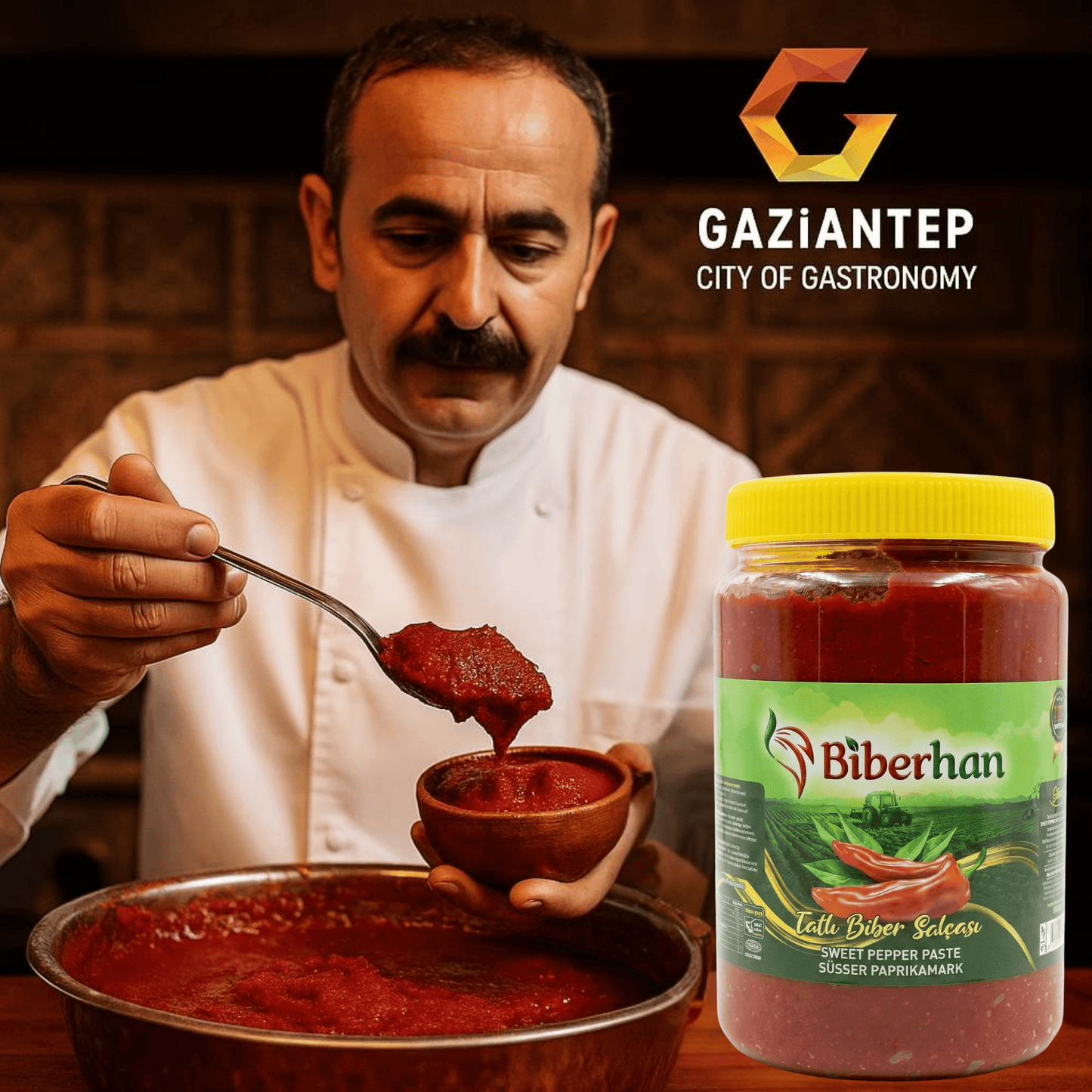 1000g Premium Sweet Paprika Paste – Intense Paprika Paste, Sun-Ripened &amp; 100% Natural, Mild, No Additives – Tatli biber salcasi, from the UNESCO Gastronomic City of Gaziantep, Red Pepper Paste 