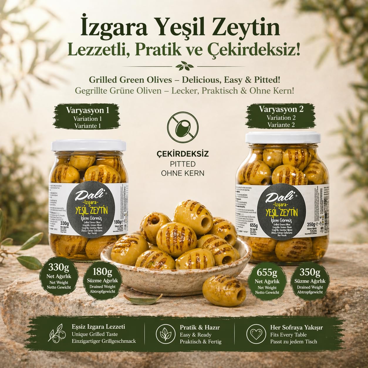 Dali Gegrillte Grüne Oliven 655 g