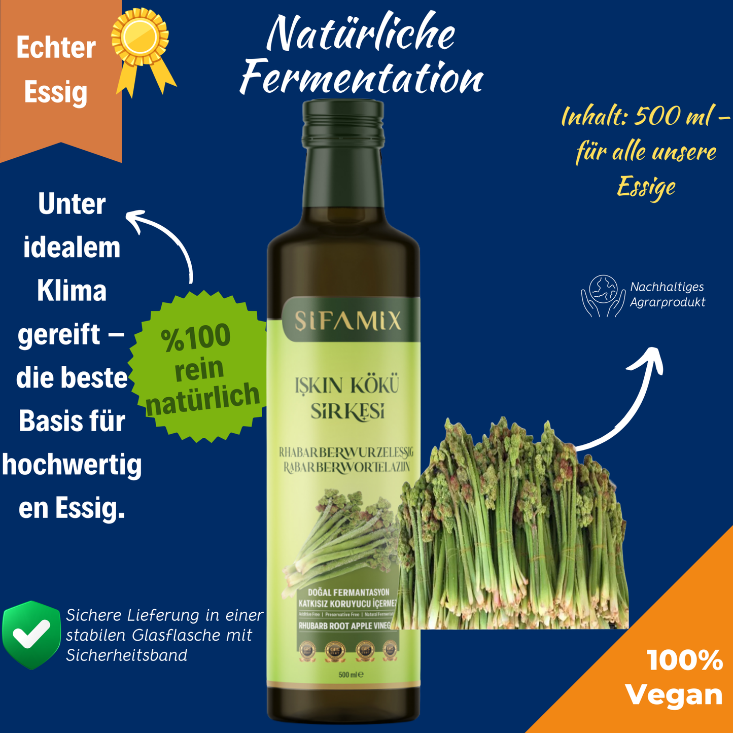 Premium Qualität Rhabarberwurzelessig 500ml – 100% echter Essig – Rheum Ribes - Işgın Kökü Sirke, ohne jegliche Zusätze – natürliche Fermentation (500 Ml, Rhabarberwurzelessig)