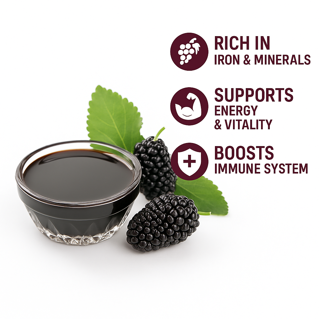 100% Reines Maulbeerextrakt - Sirup 640g – 100% Naturrein, Kaltgepresst, Zuckerfrei, Ohne Zusatzstoffe, Traditionell Hergestellt, Vegane Energiequelle, Maulbeer-Extrakt (Maulbeer-Extrakt)