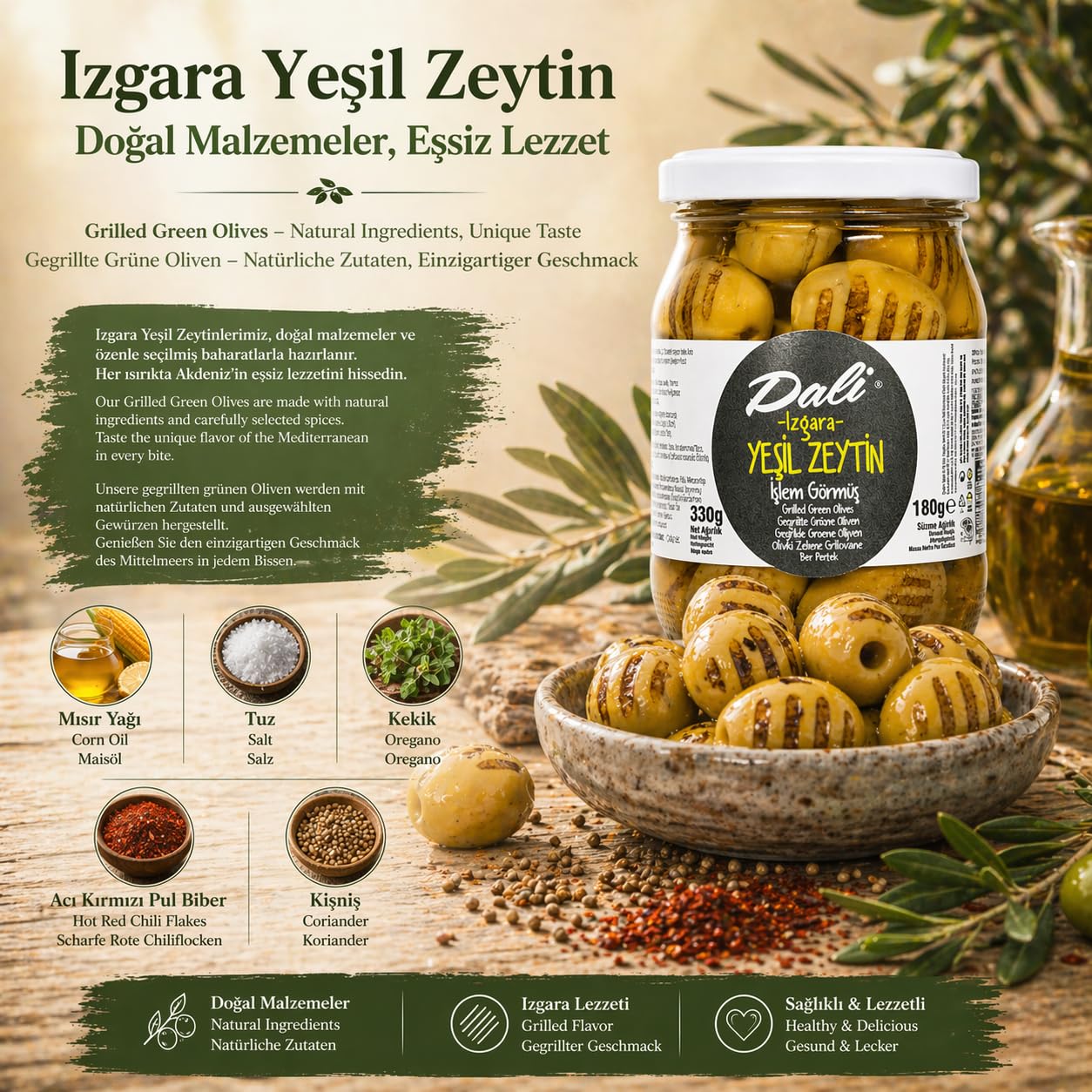 Dali Gegrillte Grüne Oliven 655 g