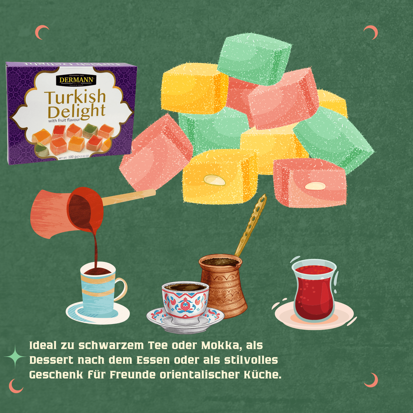 Premium Quality Turkish Delight - Lokum with Rose Flavor - 100g - Delicate &amp; Aromatic - Without Palm Oil &amp; Glucose Syrup - Turkish Sweets, Traditional Sweet from Turkey 