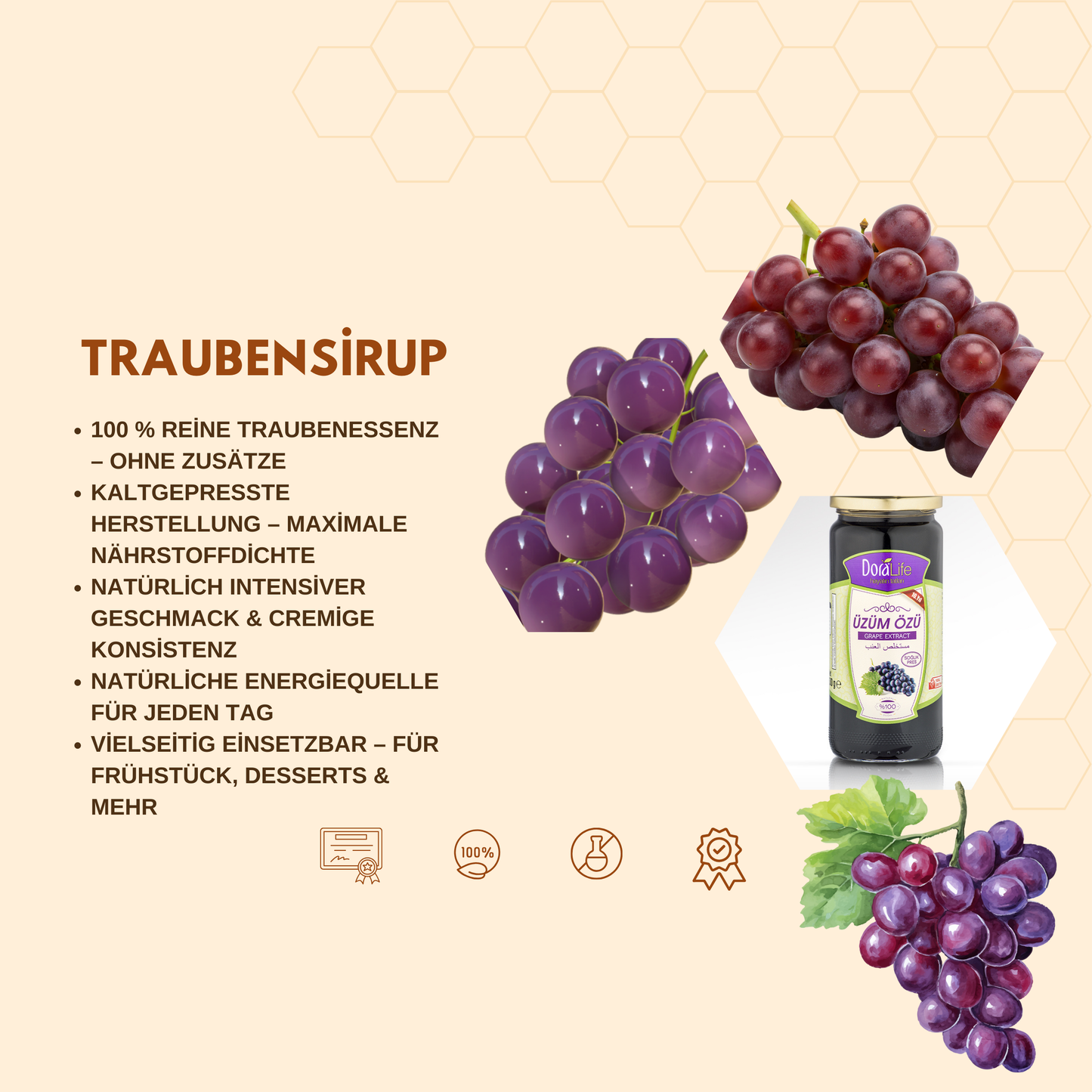 100% Reines Traubenextrakt, Üzüm Pekmez, Sirup 640g – 100% Naturrein, Kaltgepresst, Zuckerfrei, Ohne Zusatzstoffe, Traditionell Hergestellt, grape extract (Traubenextrakt)
