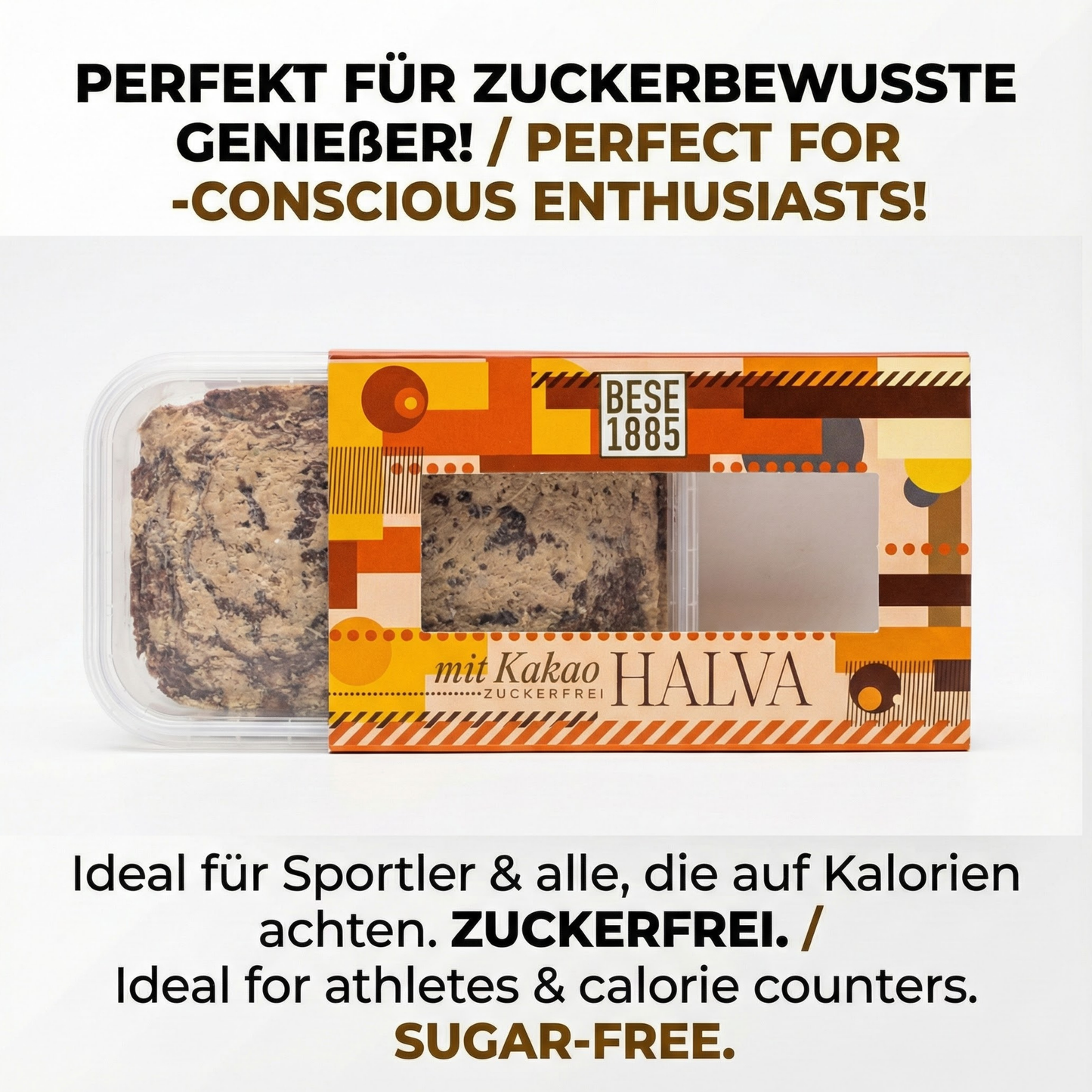 Köstliche Halva aus der Türkei 227 g – Zuckerfreie Tahin-Halva mit Dattel-Extrakt– 60% Sesampaste – Glutenfrei – Ohne Glukosesirup, Palmöl & künstliche Süßstoffe – Halwa (Kakao)