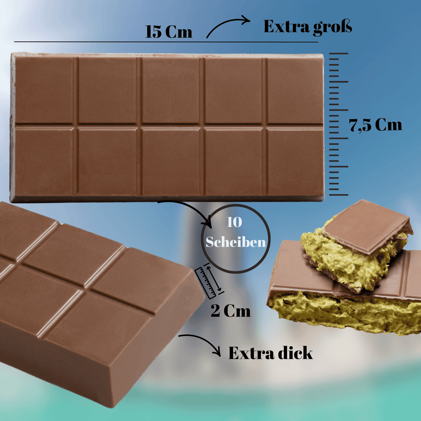 187g Dubai Style Chocolate with Pistachios &amp; Kunafeh, Pistachio Cream &amp; Crispy Kadayif, Made in Turkey with Attention to Detail (Dubai Style Chocolate XL) 