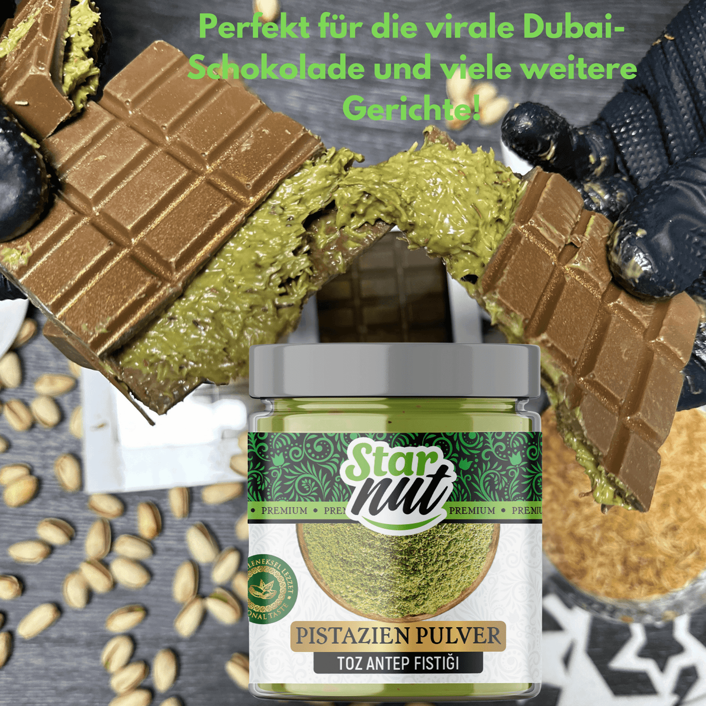 75g Antep Pistachio Powder in a resealable glass jar – Finely ground from Gaziantep, Türkiye – Intensely Aromatic – Premium &amp; Natural – No Additives 