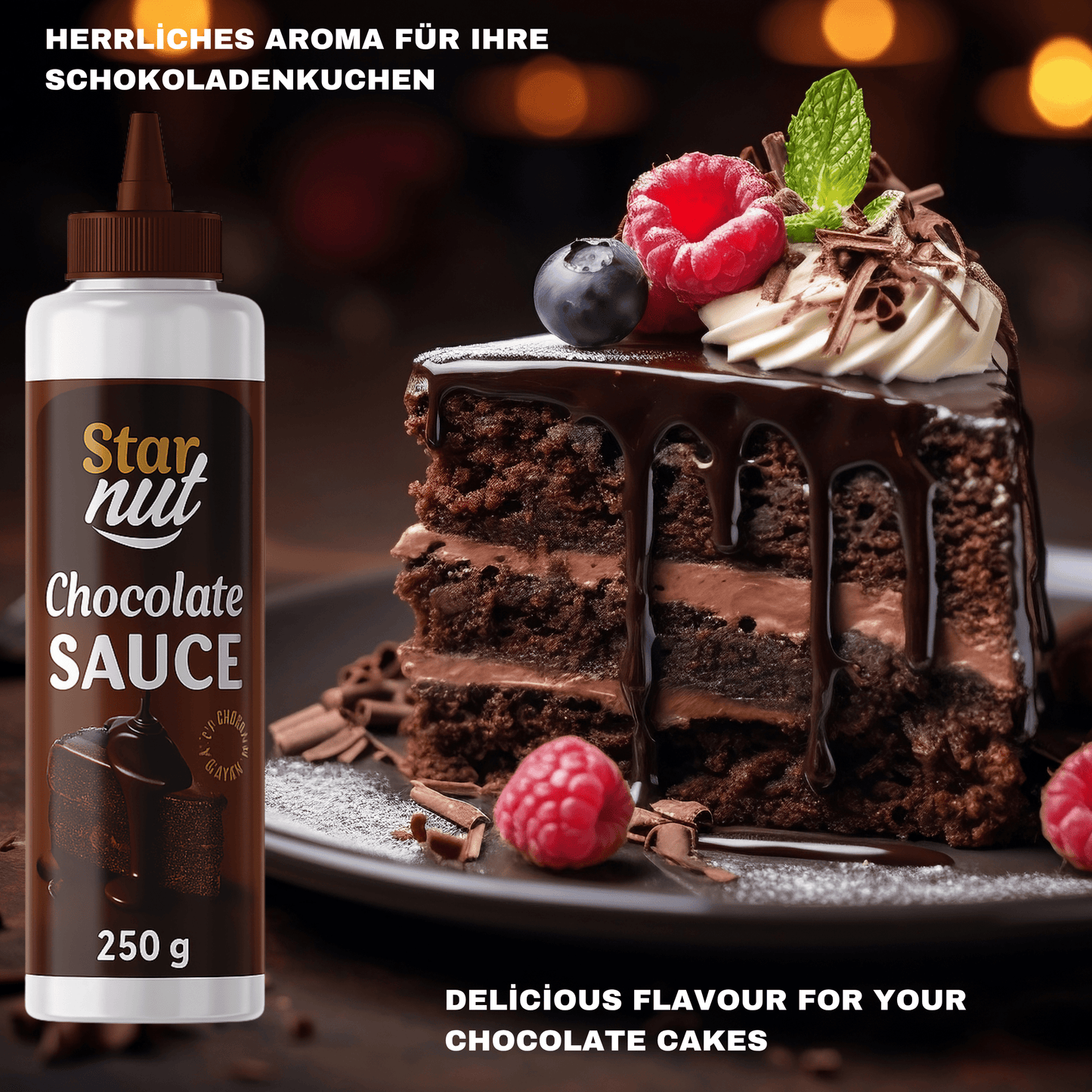 Dessert Sauce Schokolade, Topping 250 g – Premium Qualität – Perfekt als Topping für Eis, Kuchen, Waffeln, Pancakes, Crêpes, Kaffee, Desserts Schoko– Ohne Palmöl & Glukosesirup (250g Schoko Traum)