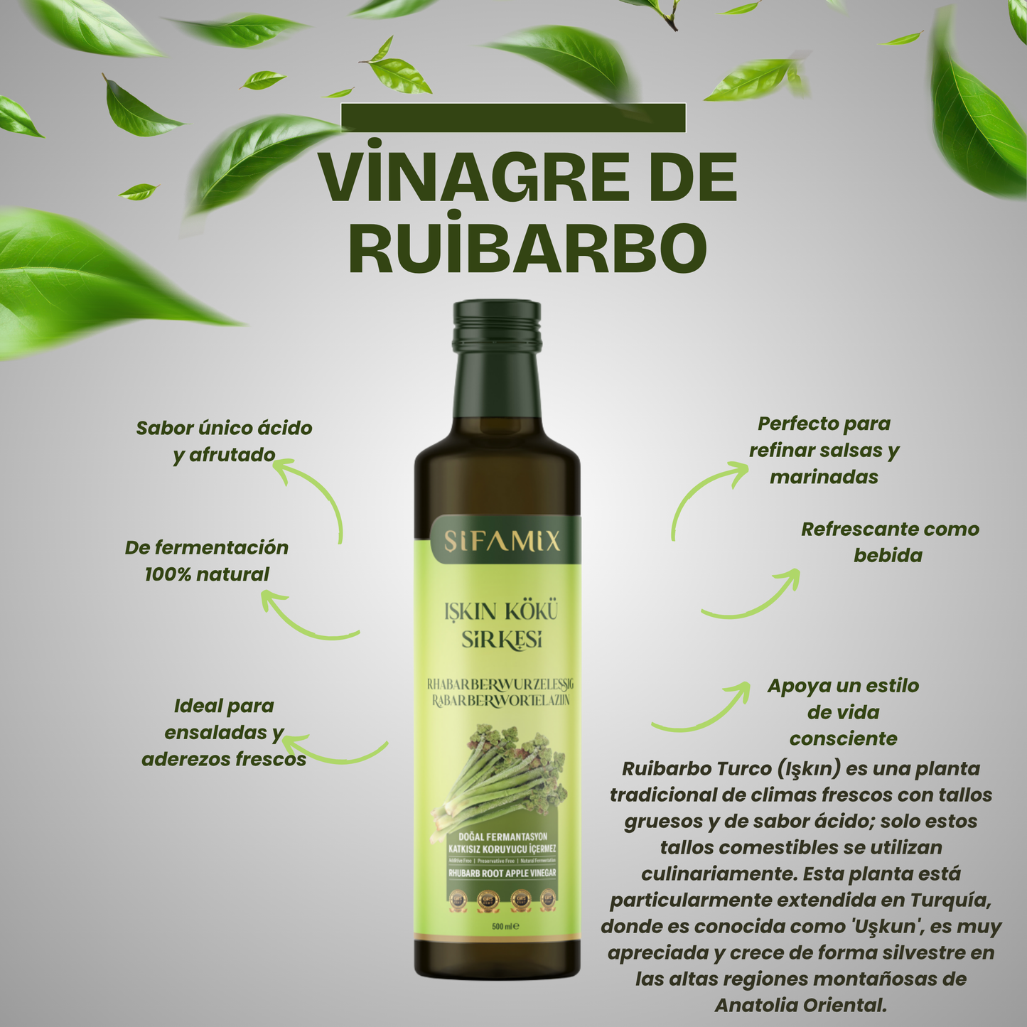 Premium Qualität Rhabarberwurzelessig 500ml – 100% echter Essig – Rheum Ribes - Işgın Kökü Sirke, ohne jegliche Zusätze – natürliche Fermentation (500 Ml, Rhabarberwurzelessig)