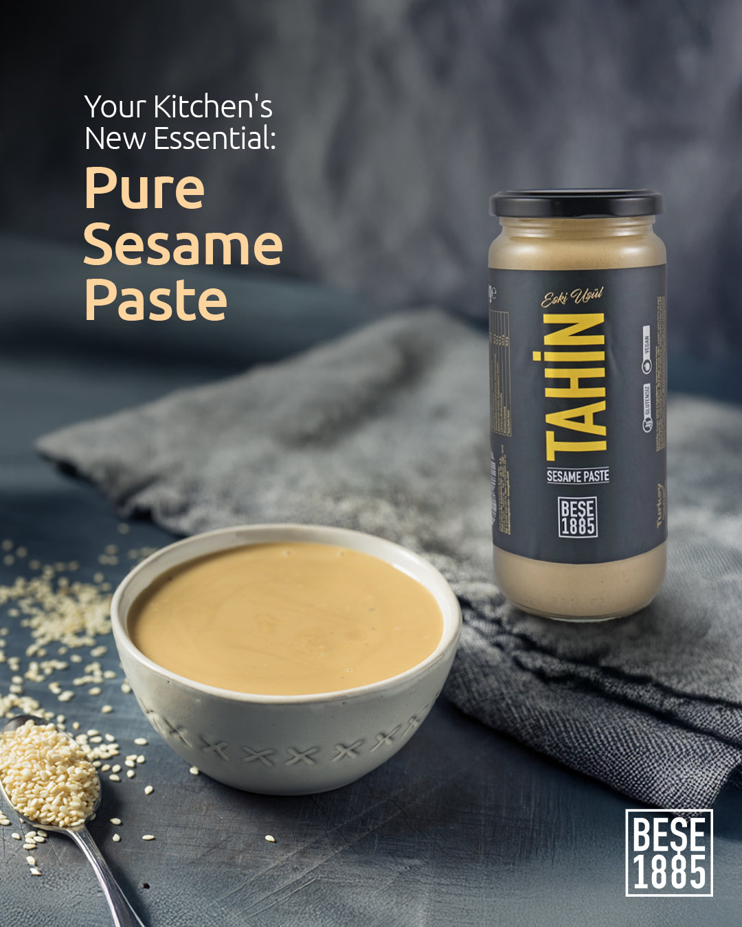 Traditionelle türkische Tahin-Sesampaste im Glas – Tahini Einfach oder Doppelt Geröstet – Reine Zutaten Ohne Zusatzstoffe – Herstellung nach überlieferten Methoden seit 1885 (230 g, Doppelt geröstet)