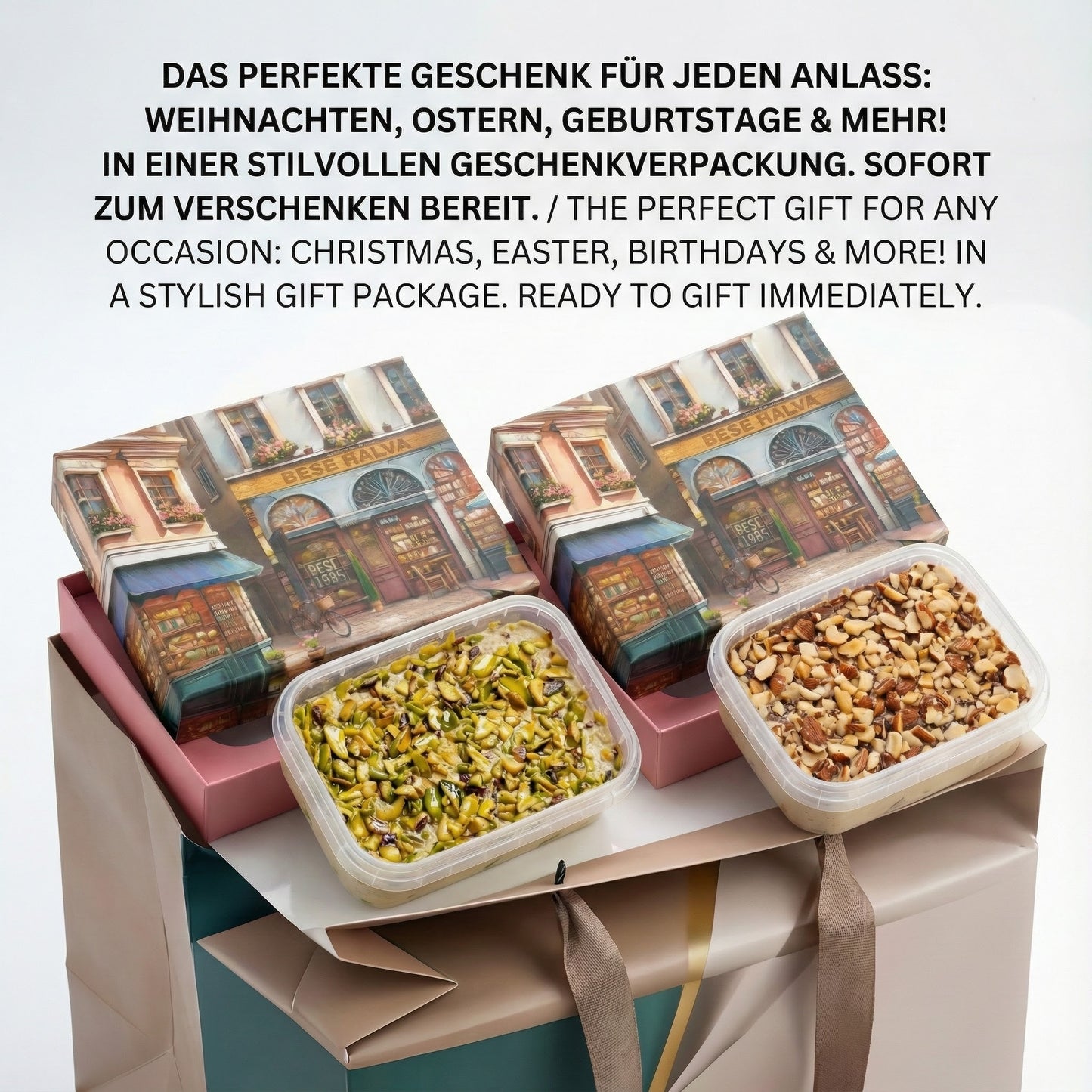 Delicious halva from Turkey 350g – Tahini halva – 52% sesame paste – Gluten-free – No glucose syrup, palm oil &amp; artificial sweeteners – Halva (Gift bag – Chocolate &amp; almonds) 