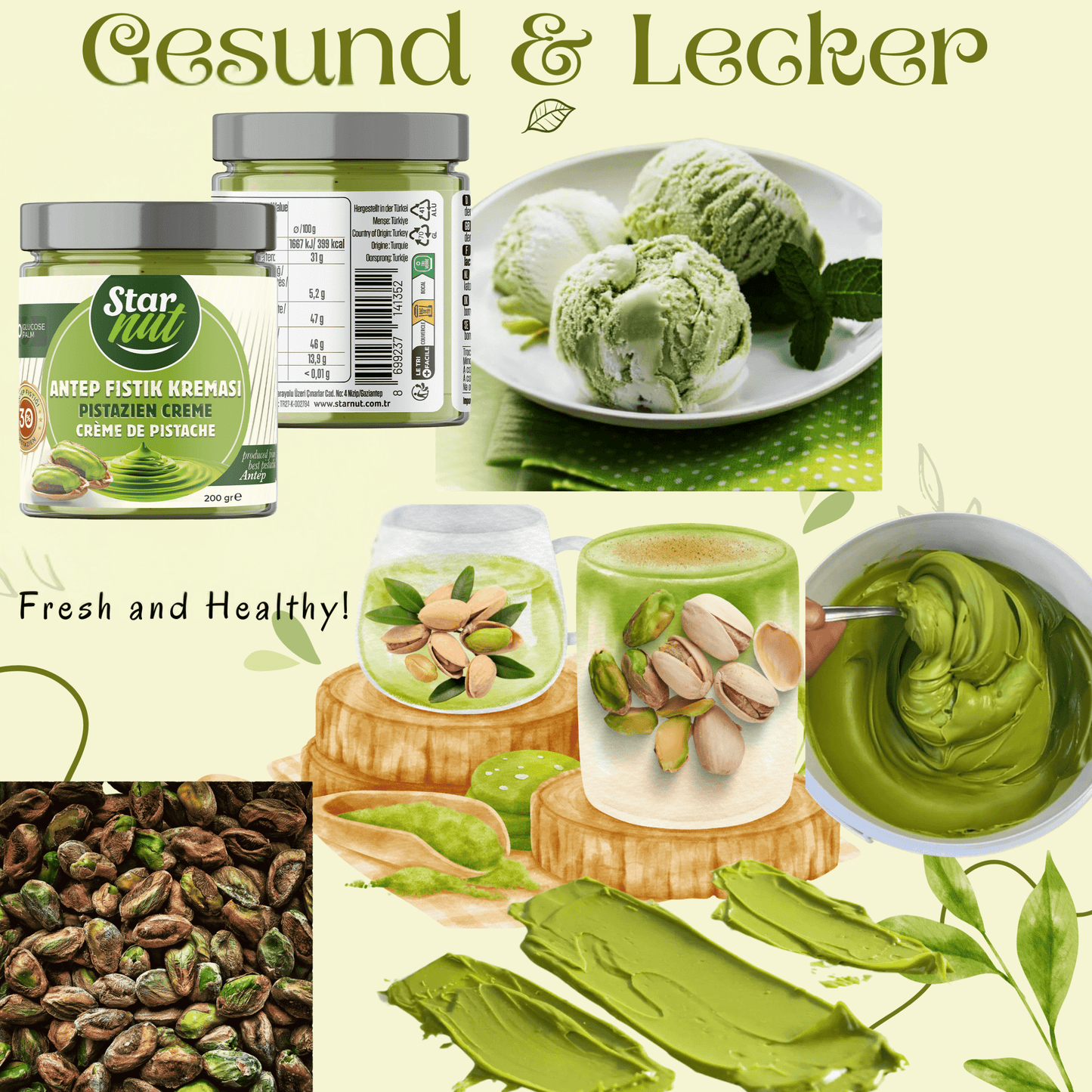 Natural pistachio cream made from premium pistachios | 200 g | For viral Dubai chocolate and all dishes | Pistachio paste | Pistachio butter | Palm oil and glucose free, contains 30% pistachios