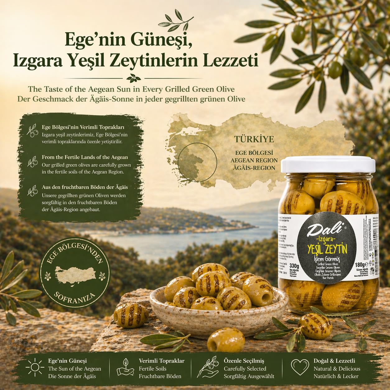 Dali Gegrillte Grüne Oliven 655 g