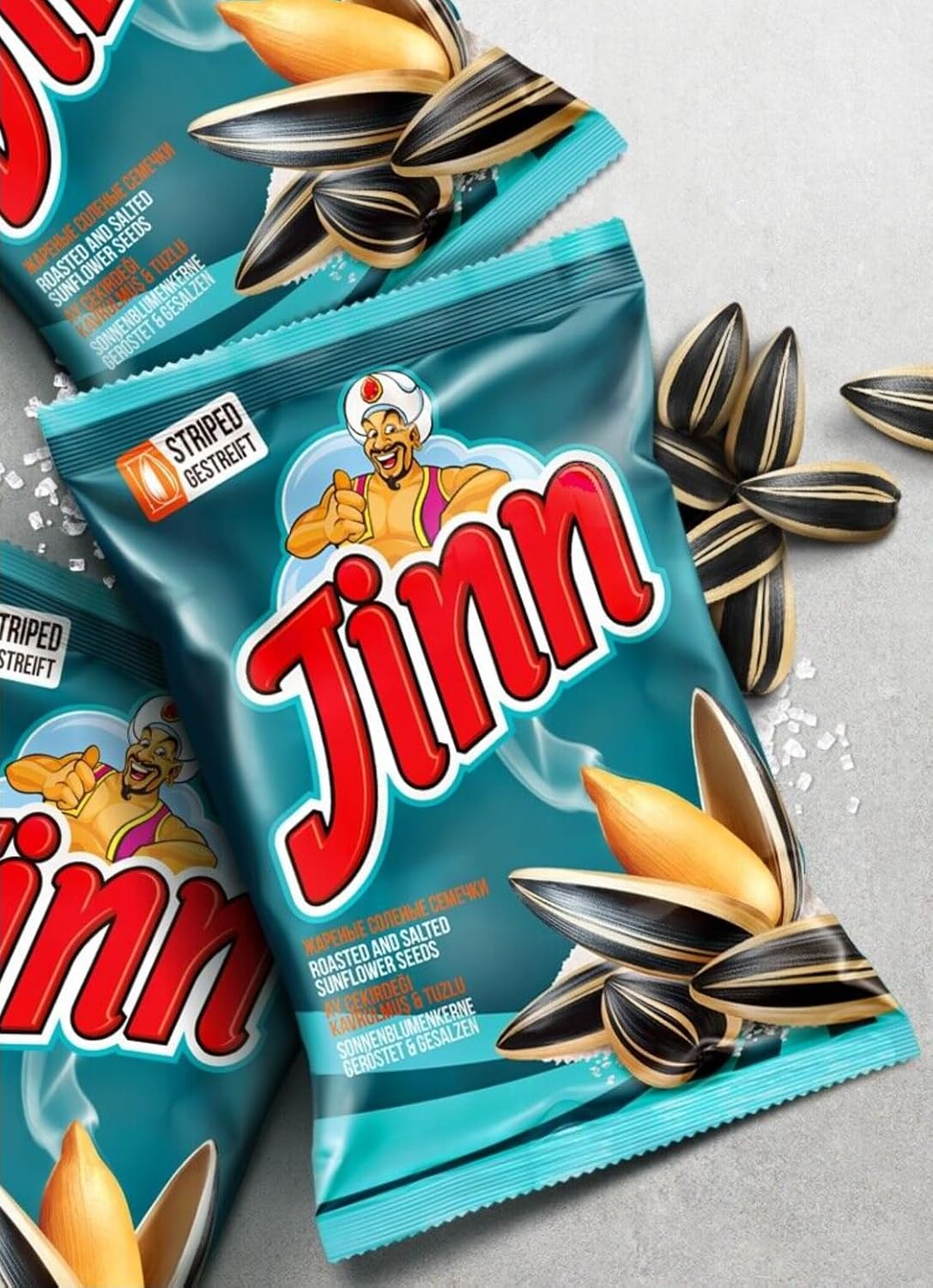 Jinn Geröstete Sonnenblumenkerne mit Schale, 10 x 300g | Perfekt für Snacks und Pausen | Ohne Zusatzstoffe, Natürlich | 100% Frisch und Knusprig (10 Stück, Gesalzen)