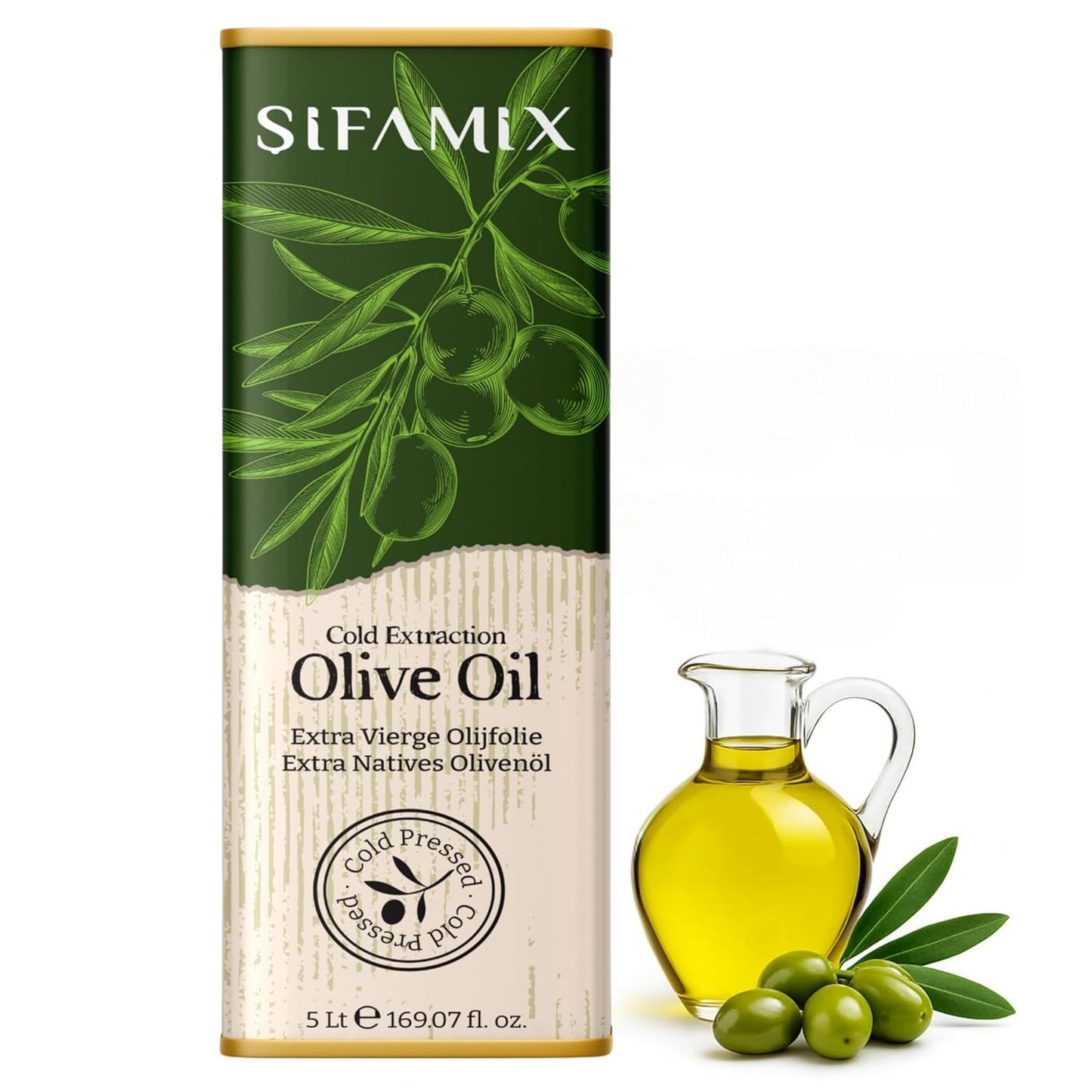 5 L Sifamix Griechisches Natives Olivenöl Extra aus Kreta – Traditionell von Hand geerntet & kaltgepresst direkt nach der Ernte – 100 % Natürlich – In Metallkanister mit Ausgießer im Vintage-Stil